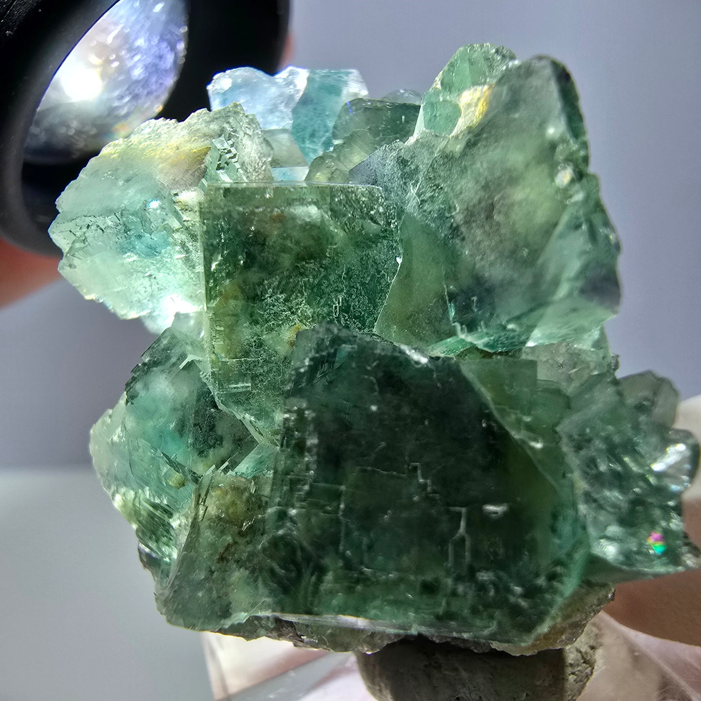 Phantom Fluorit Würfel, parkettiert, Quarz Stufe Okorusu, Namibia 42*30*26mm