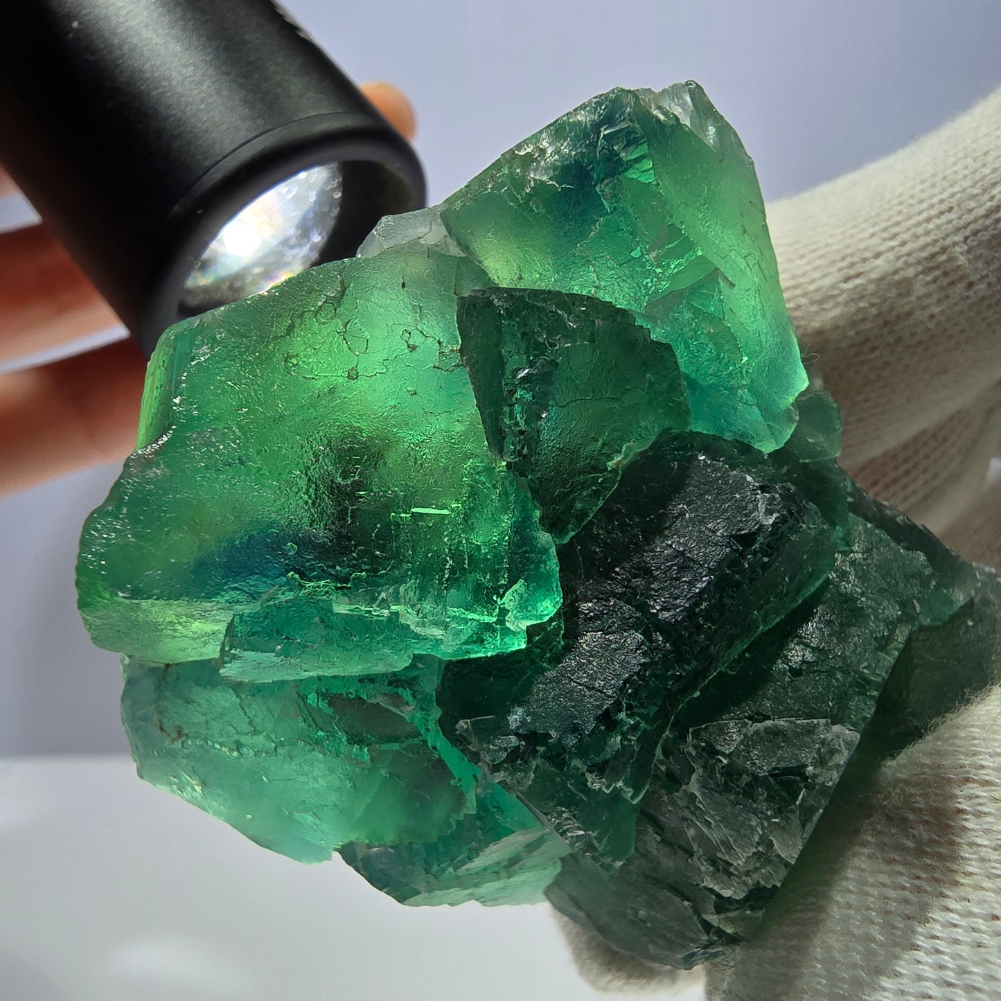 Rare spécimen de cube de fluorite fantôme, parqueté vert Okorusu, Namibie, 63 x 58 x 32 mm
