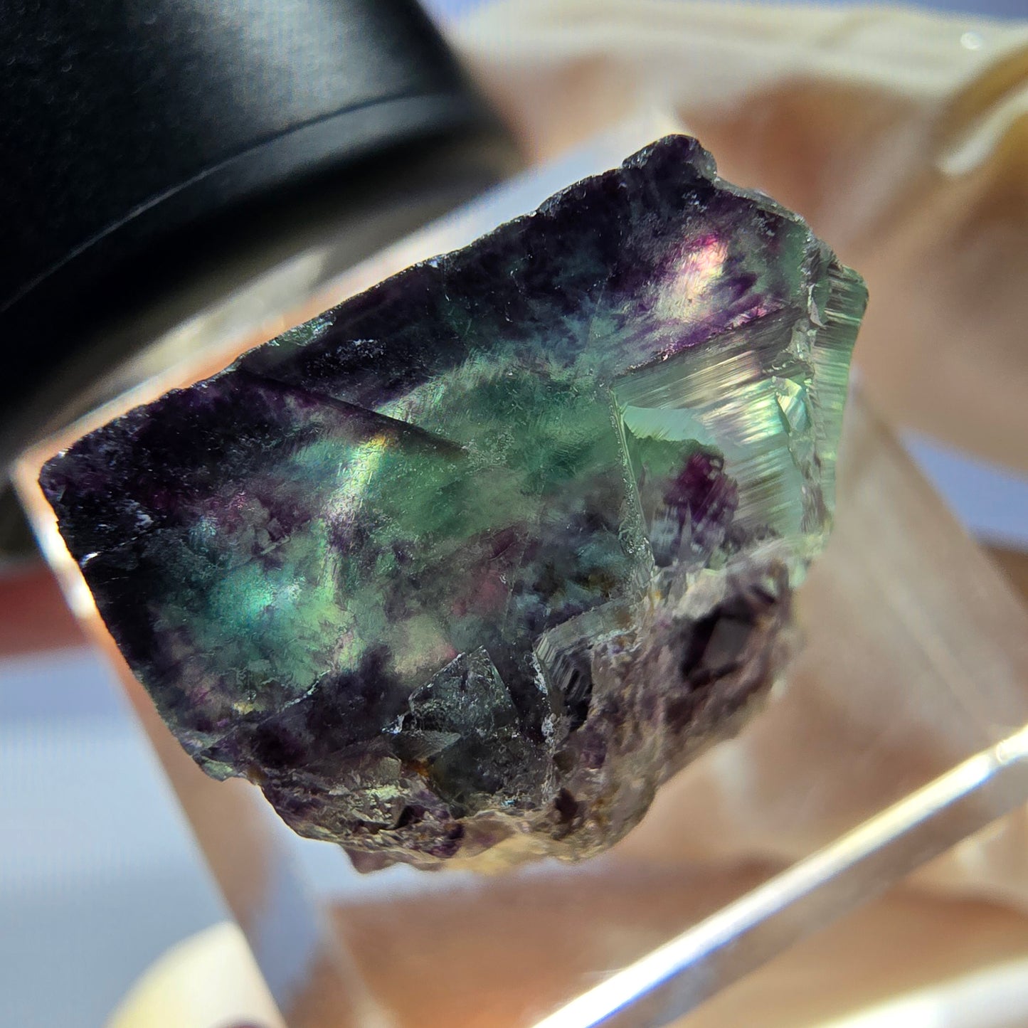 Klarer Phantom Fluorit Würfel, grün lila Okorusu, Namibia 18*16*15mm