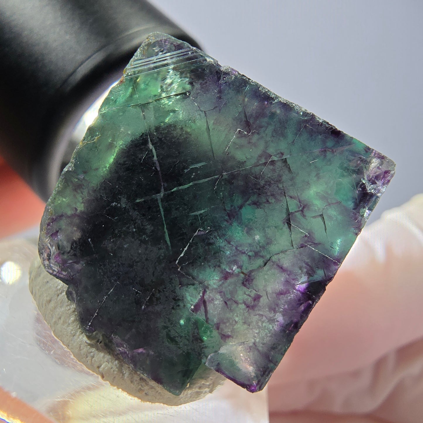 Phantom Fluorite cube parquetted, green purple Okorusu, Namibia 22*21*20mm