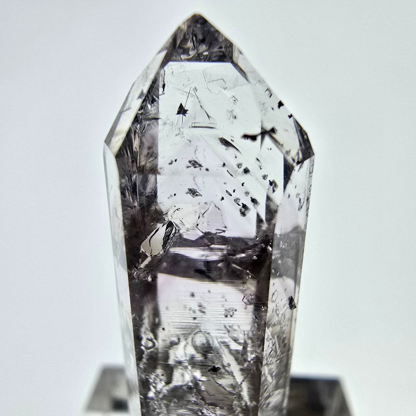 Quartz fumé fantôme Enhydro avec hématite, mine Bubble Streep, Namibie, 39 x 12 x 9 mm