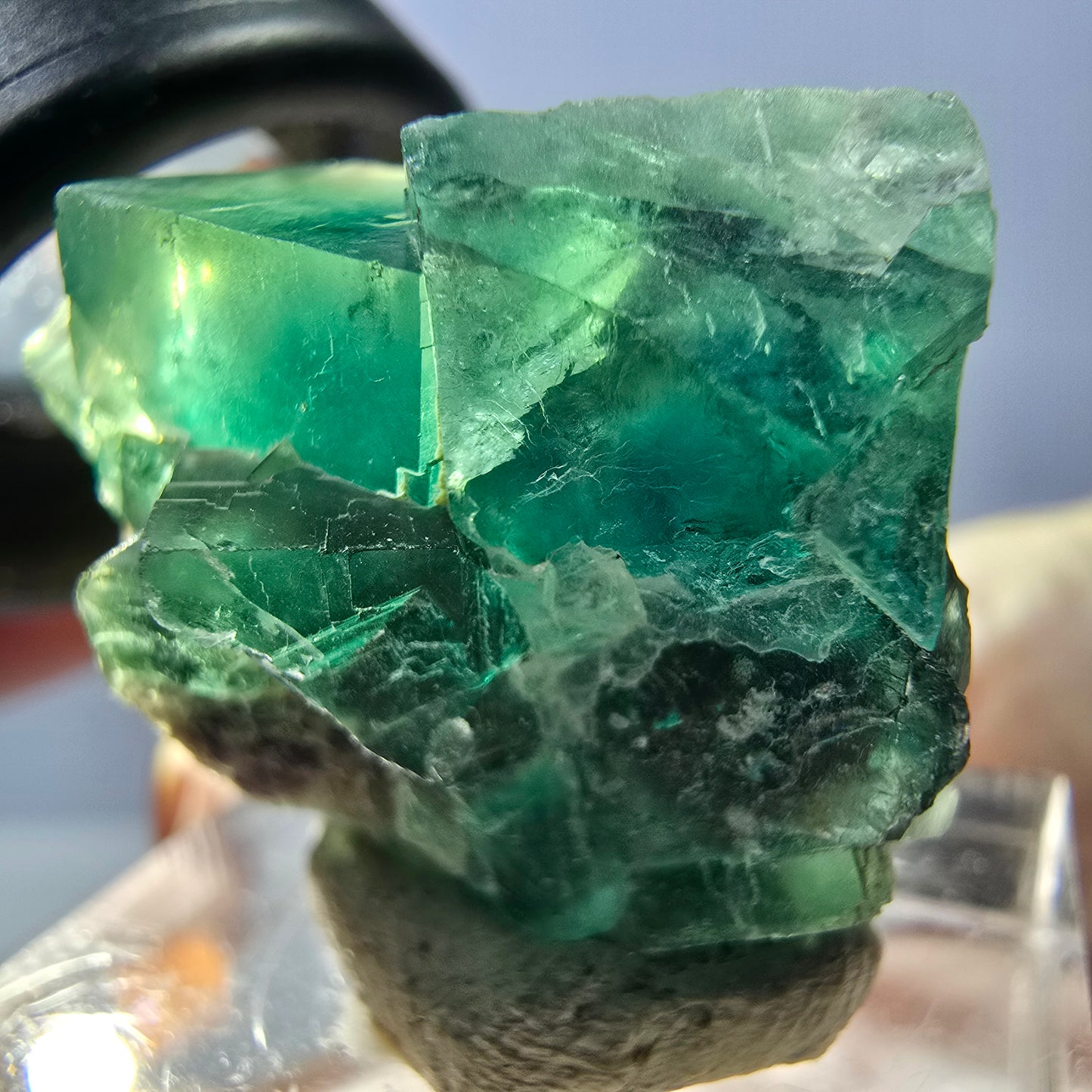 Seltene Phantom Fluorit Würfel Stufe, grün Okorusu, Namibia 26*23*16mm