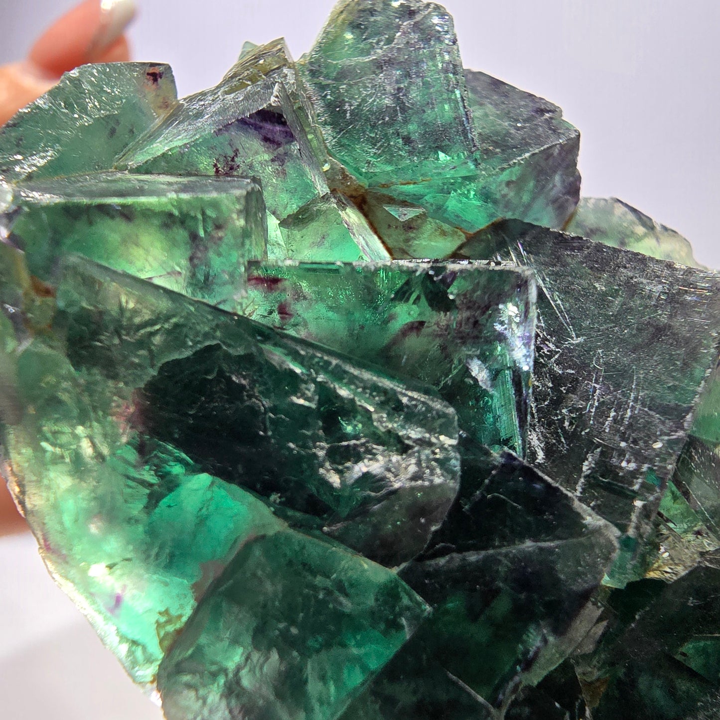 Spécimen de cube de fluorite fantôme parqueté vert violet Okorusu Namibie 79*44*19mm