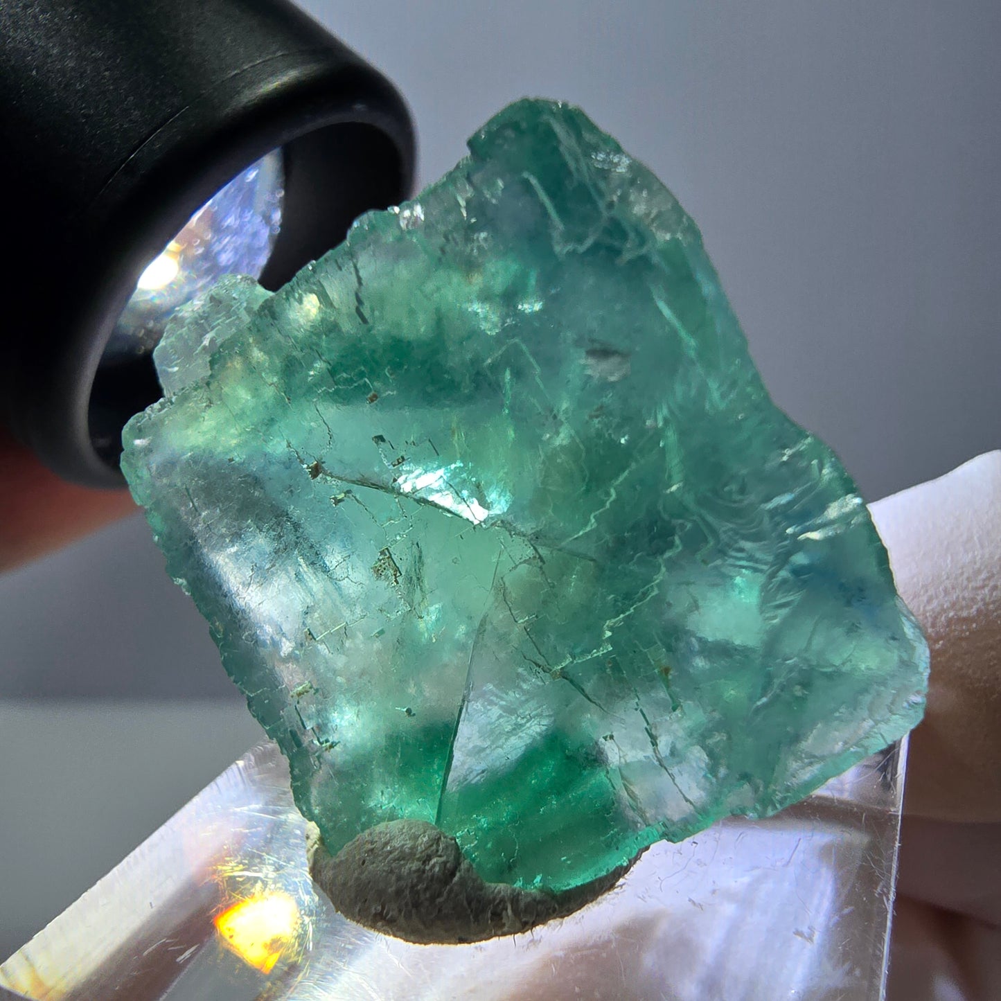 Cube de fluorite fantôme transparente parquetée, vert Okorusu, Namibie 28 x 25 x 14 mm