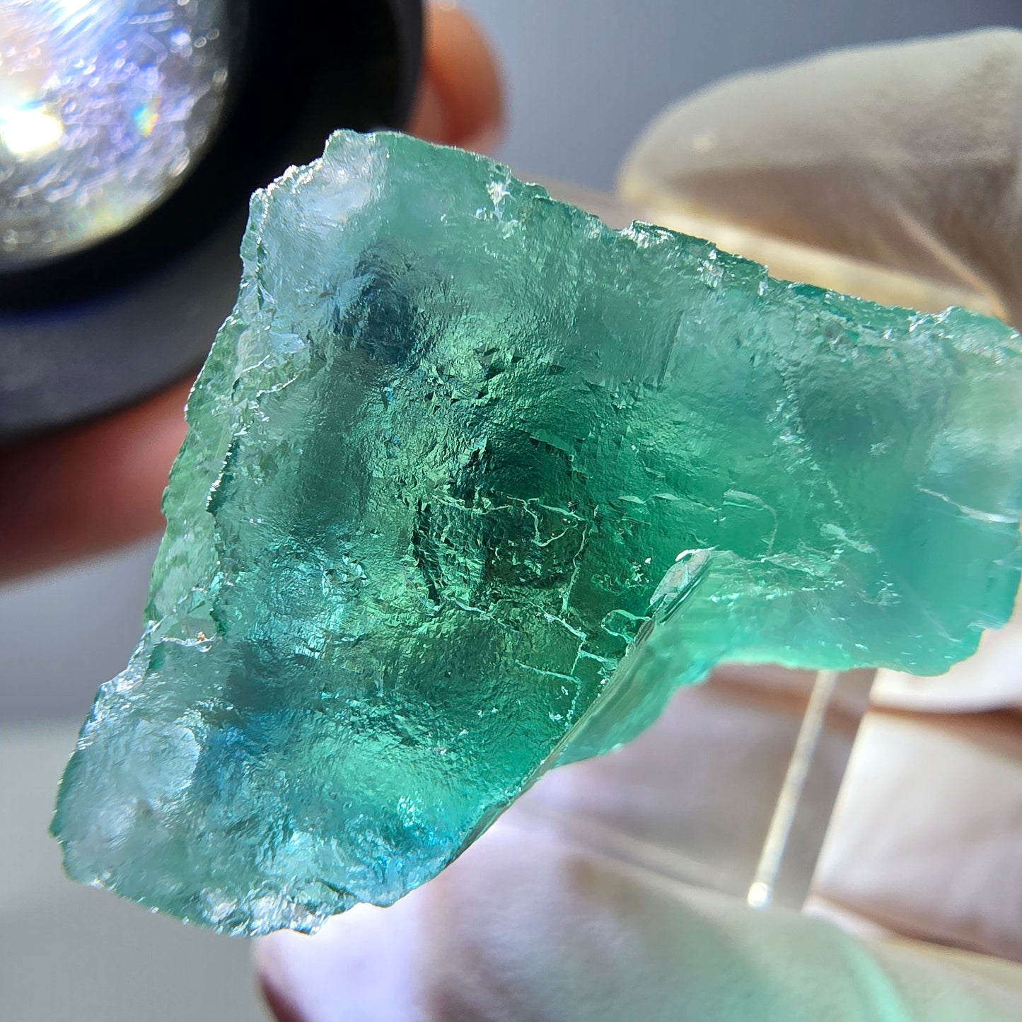 Cube de fluorite fantôme transparente parquetée, vert Okorusu, Namibie 21 x 21 x 19 mm