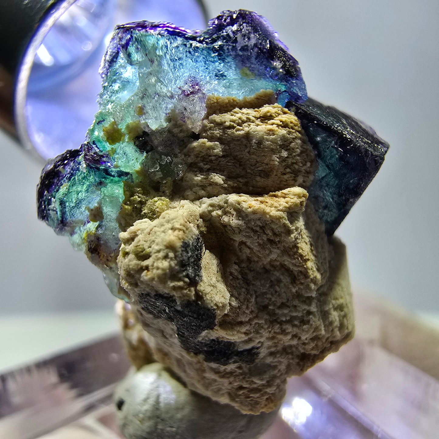 Cube de fluorite fantôme, zonal, spécimen d'orthose, Erongo, Namibie, 24 x 20 x 14 mm
