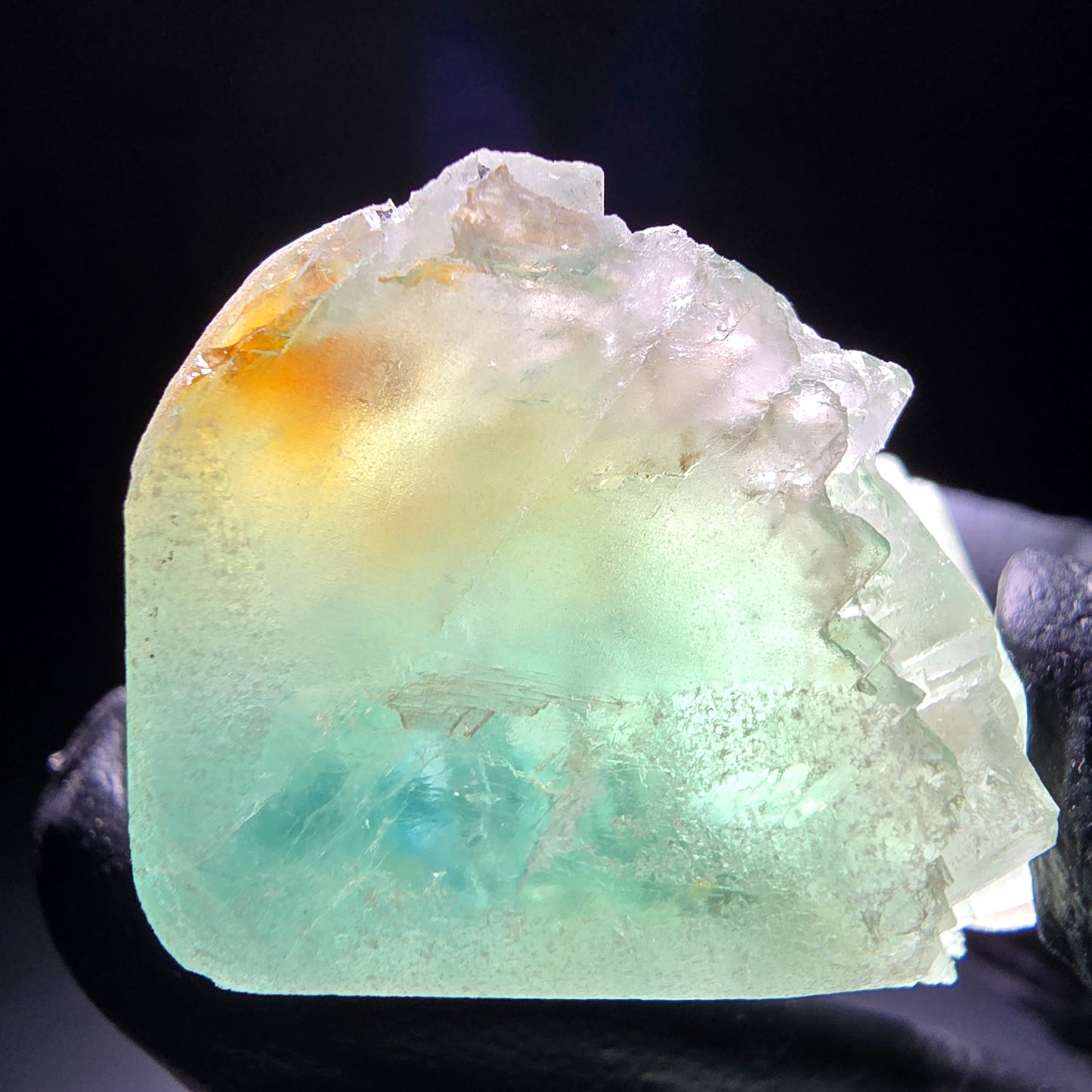 Cube de fluorite fantôme transparent à gradins vert Omehane, Namibie 58*33*29mm