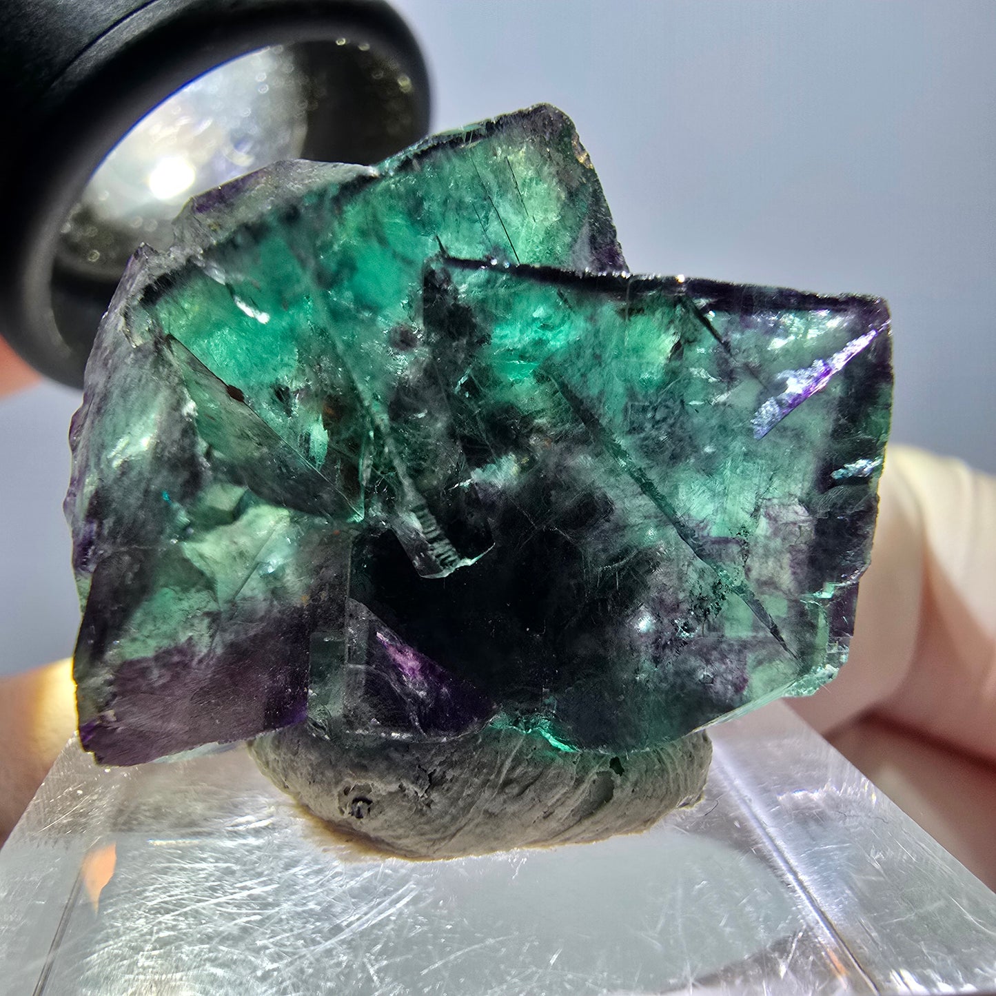 Spécimen de cube de fluorite fantôme, parqueté vert violet Okorusu, Namibie 27 x 24 x 15 mm