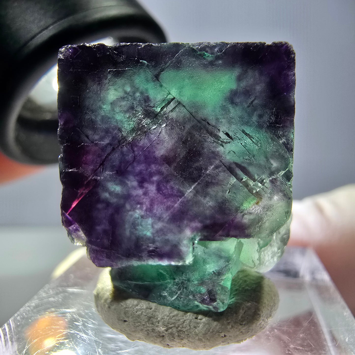 Phantom Fluorite cube parquetted, green purple Okorusu, Namibia 21*19*11mm