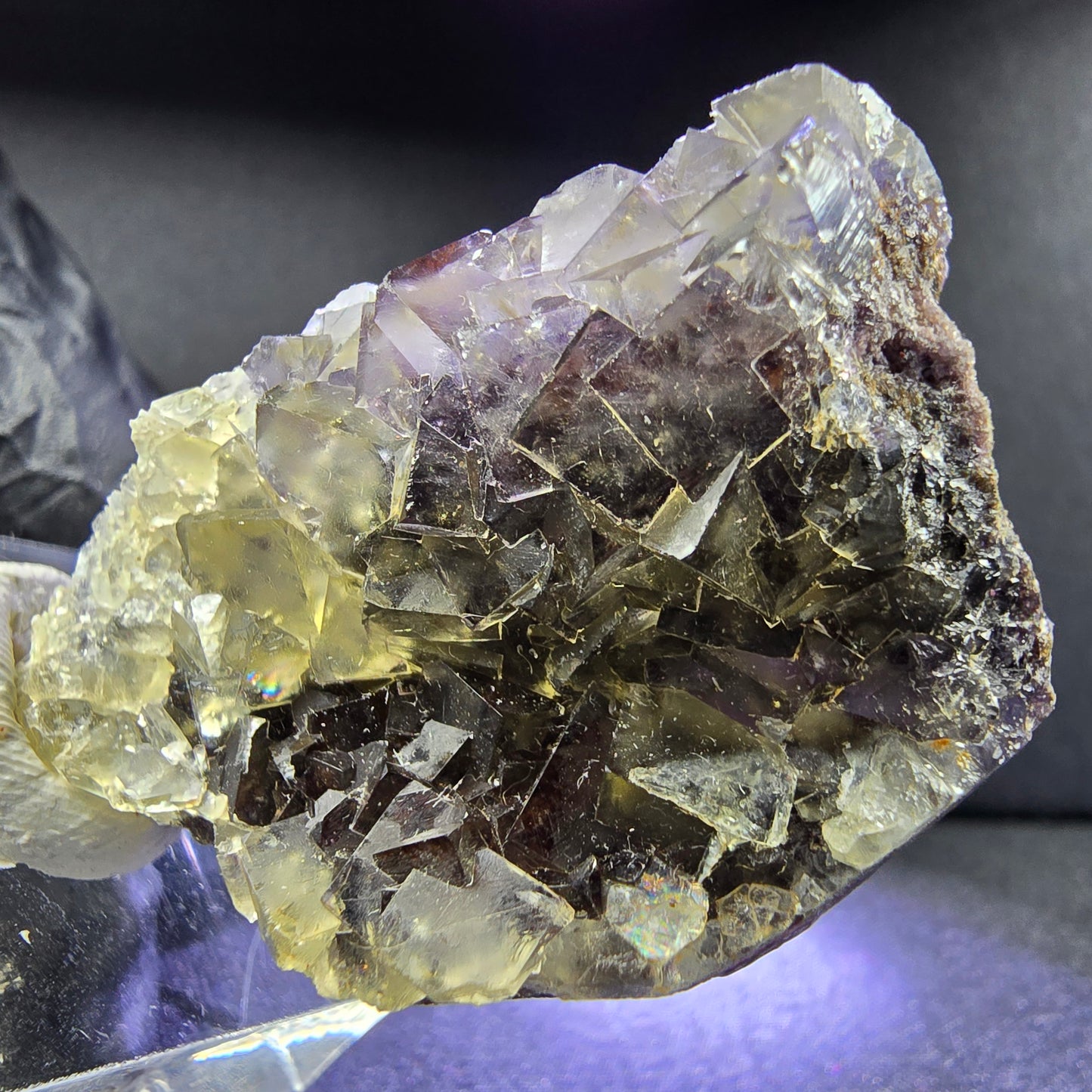 Rare Zonare Fluorite XX niveau cube jaune violet 43*28*15mm d'Okorusu, Namibie