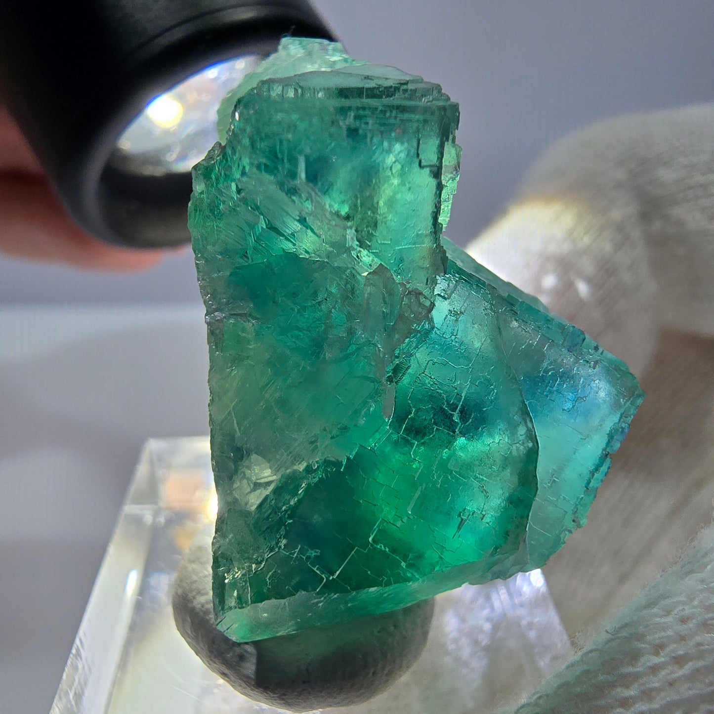 Spécimen de cube de fluorite fantôme parqueté vert turquoise Okorusu, Namibie 41*35*22mm