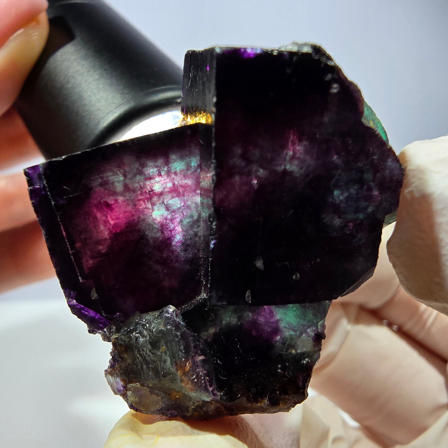 Spécimen de cube de fluorite fantôme, parqueté vert violet Okorusu, Namibie 40*35*29 mm