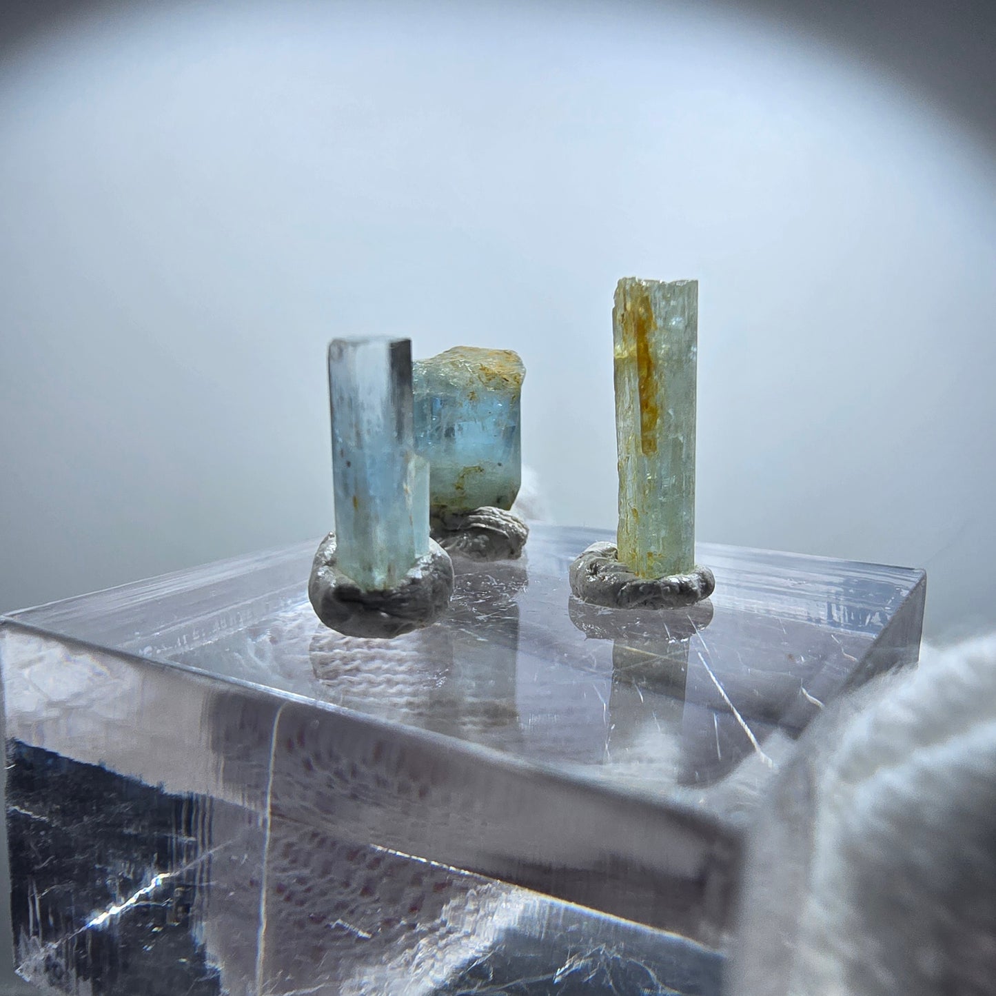 3x Aquamarin Kristalle, blau - 3er Set Erongo, Namibia 8 - 12mm