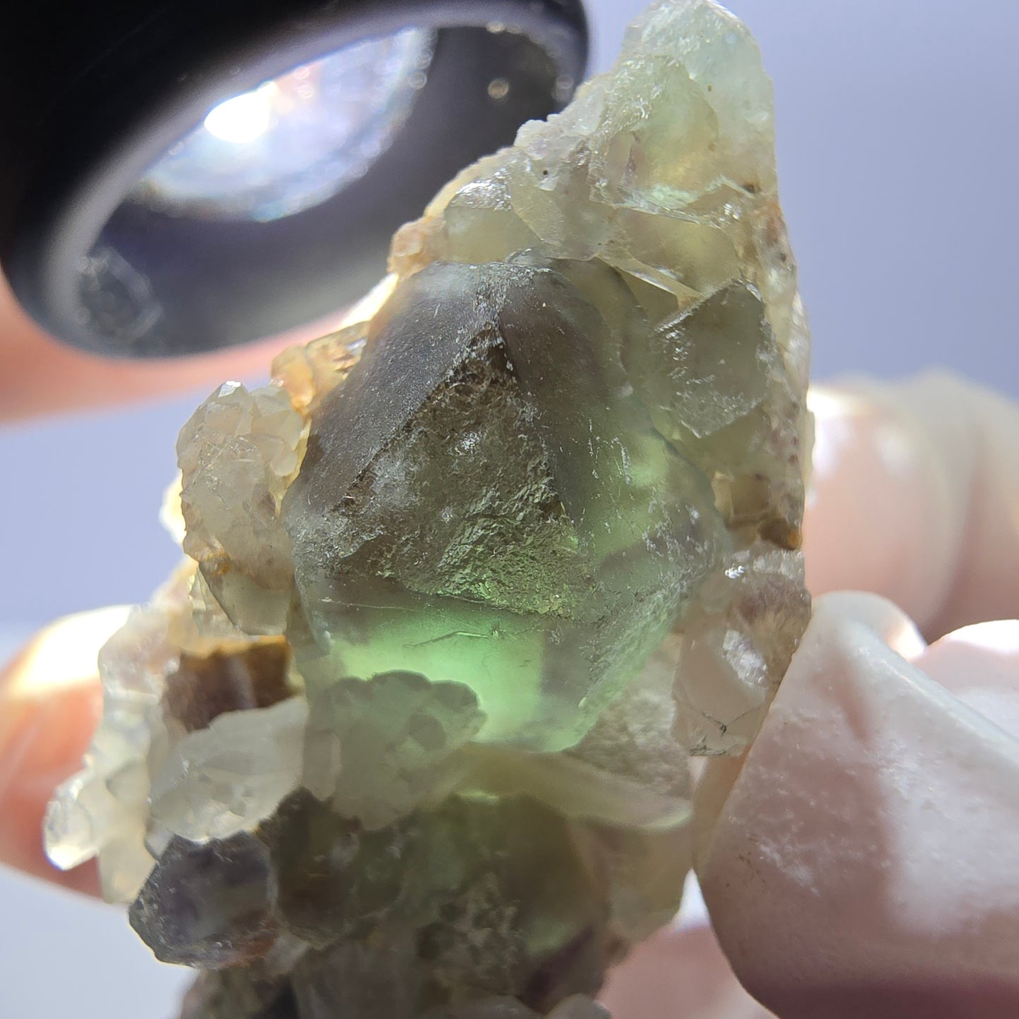 Rare cube de fluorite fantôme, spécimen de quartz vert Okorusu, Namibie, 48 x 22 x 17 mm