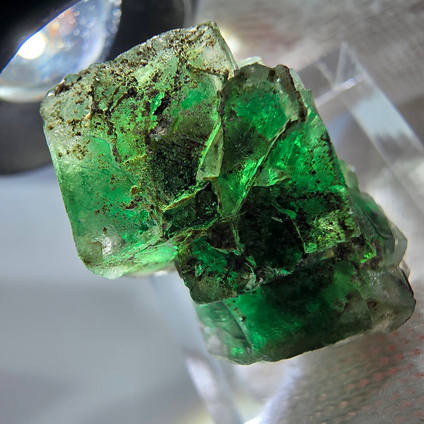 Spécimen de cube de fluorite fantôme, vert-brun, Erongo, Namibie, 23 x 18 x 16 mm