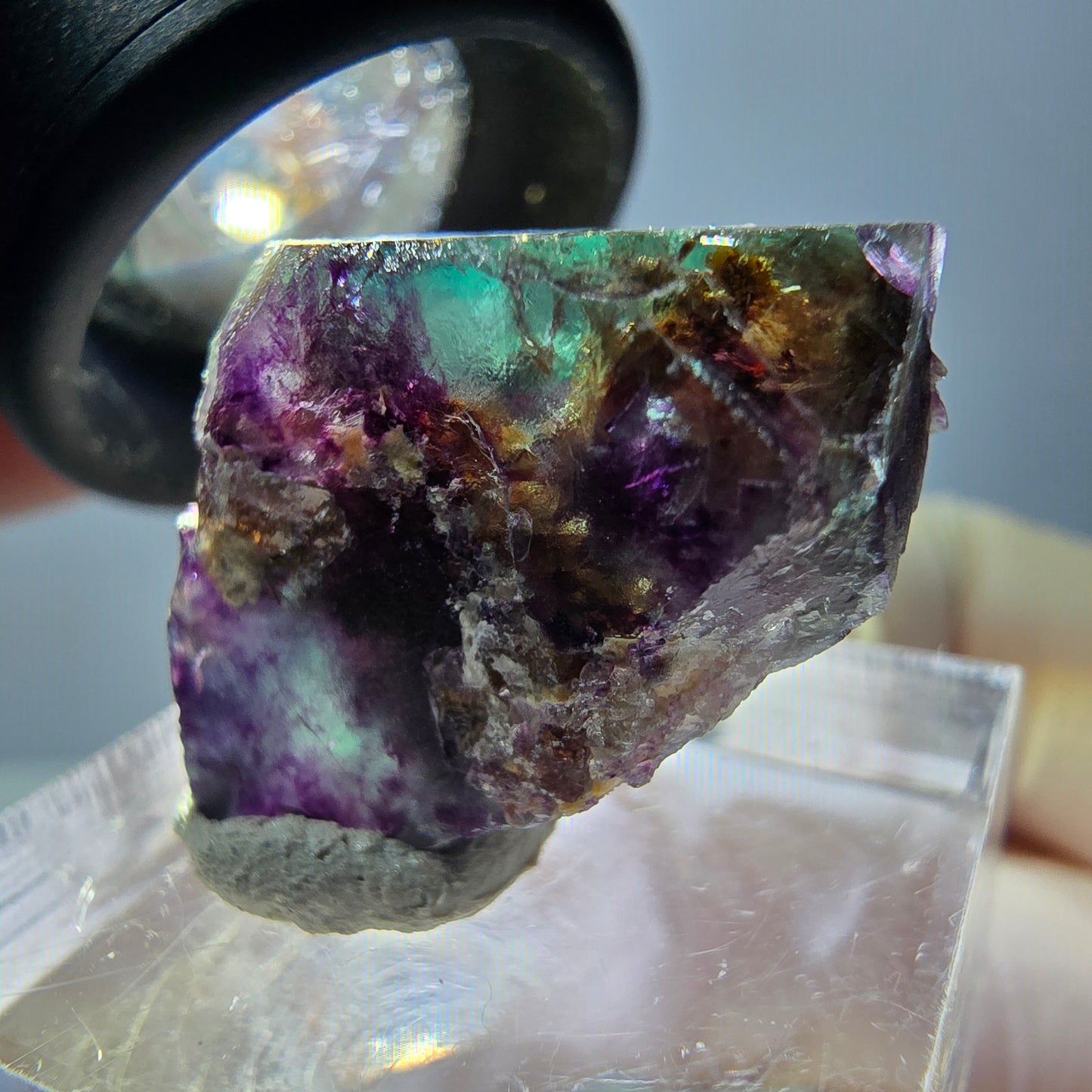 Phantom Fluorit Würfel Stufe, parkettiert grün lila Okorusu, Namibia 20*17*17mm
