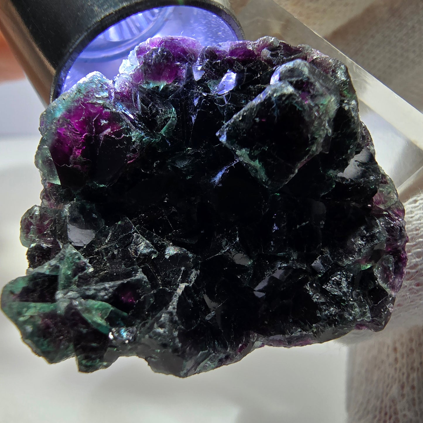 Klare Phantom Fluorit Würfel Stufe, grün lila Okorusu, Namibia 36*33*14mm