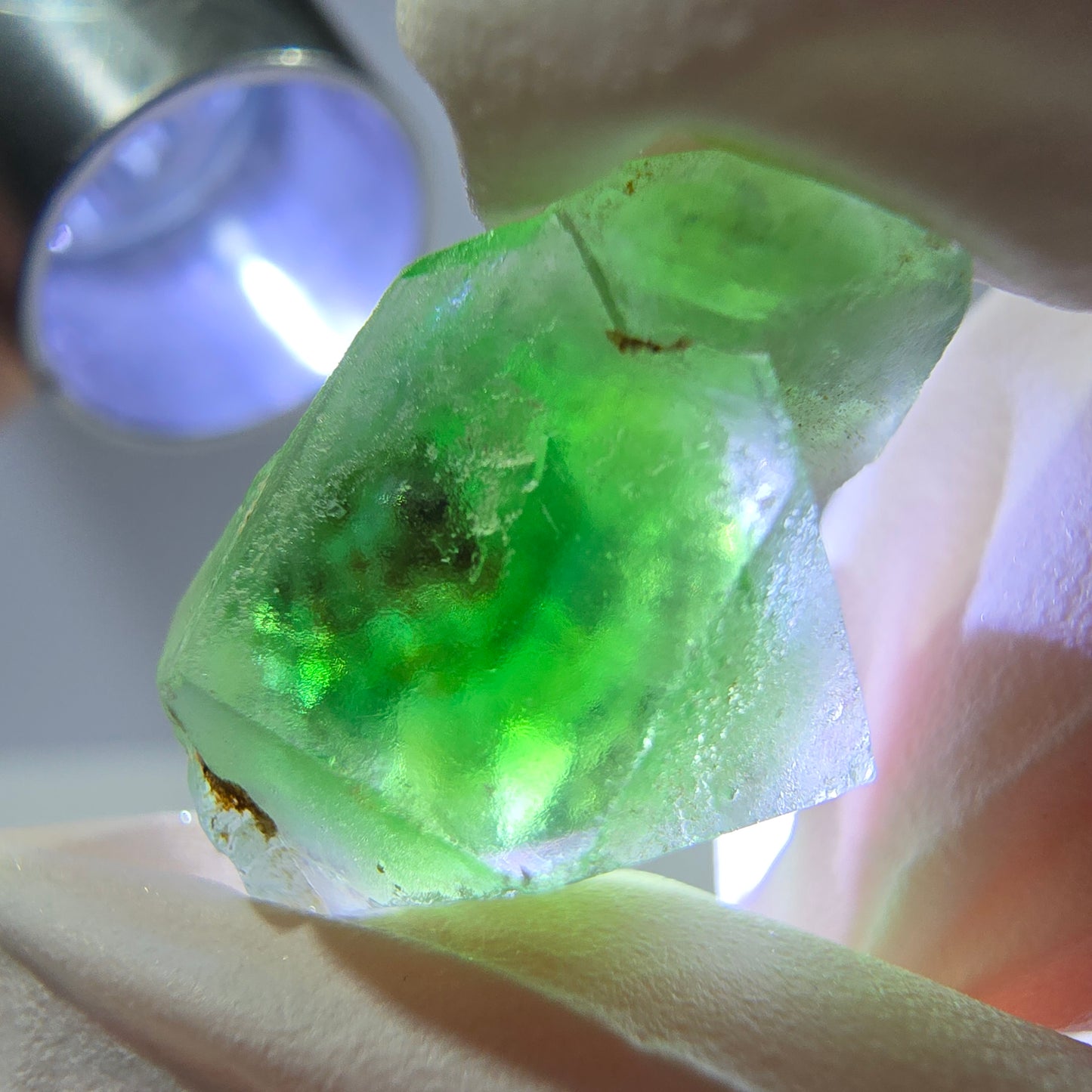 Spécimen de cube de fluorite fantôme, vert-brun, Erongo, Namibie, 21 x 14 x 10 mm