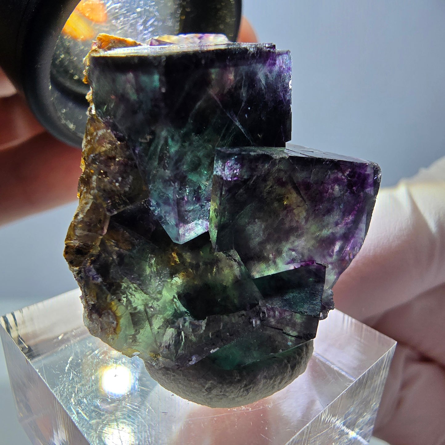 Phantom Fluorit Würfel Stufe, parkettiert grün lila Okorusu, Namibia 39*25*18mm