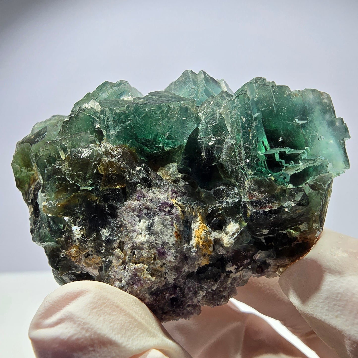Rare spécimen de cube de fluorite fantôme, parqueté vert Okorusu, Namibie, 61 x 42 x 37 mm