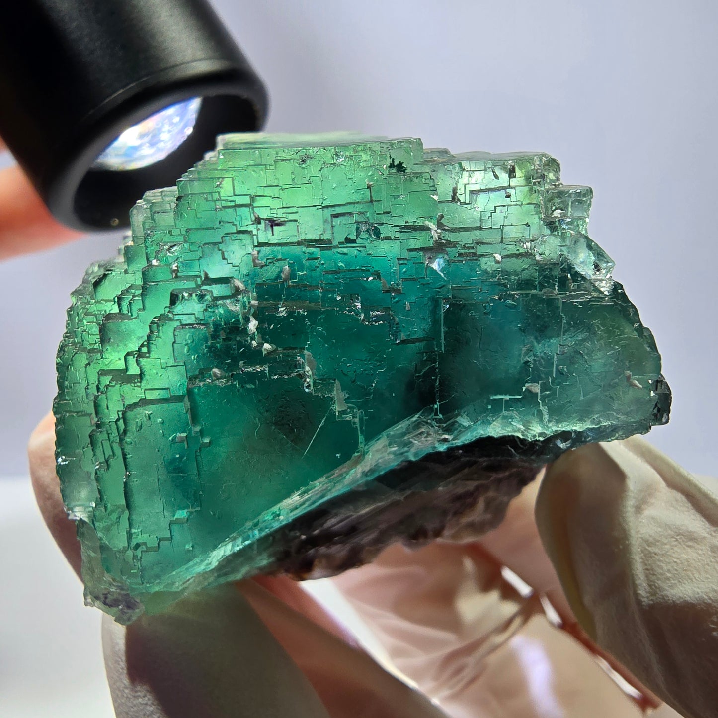 Klare Phantom Fluorit Würfel Stufe, parkettiert grün Okorusu, Namibia 60*44*40mm