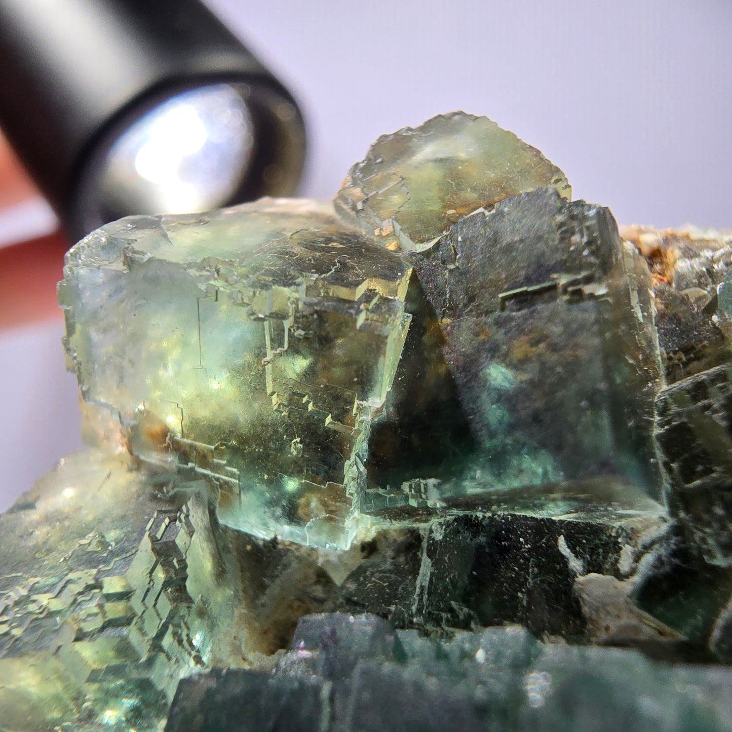 Klare Phantom Fluorit Würfel Stufe, parkettiert grün Okorusu, Namibia 54*35*26mm