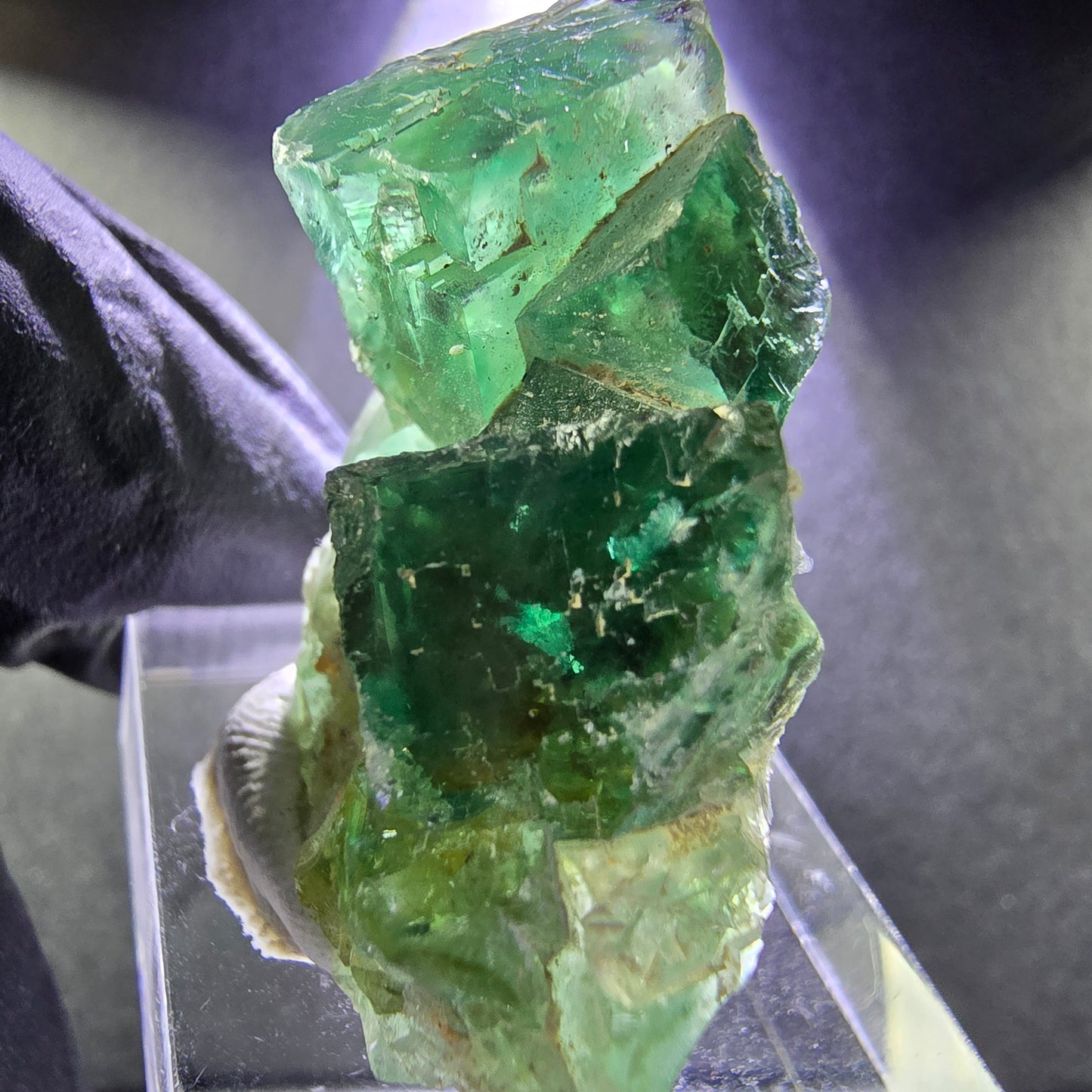 Seltene Phantom Fluorit Würfel Stufe grün 37*24*17mm Okorusu, Namibia Sammlung
