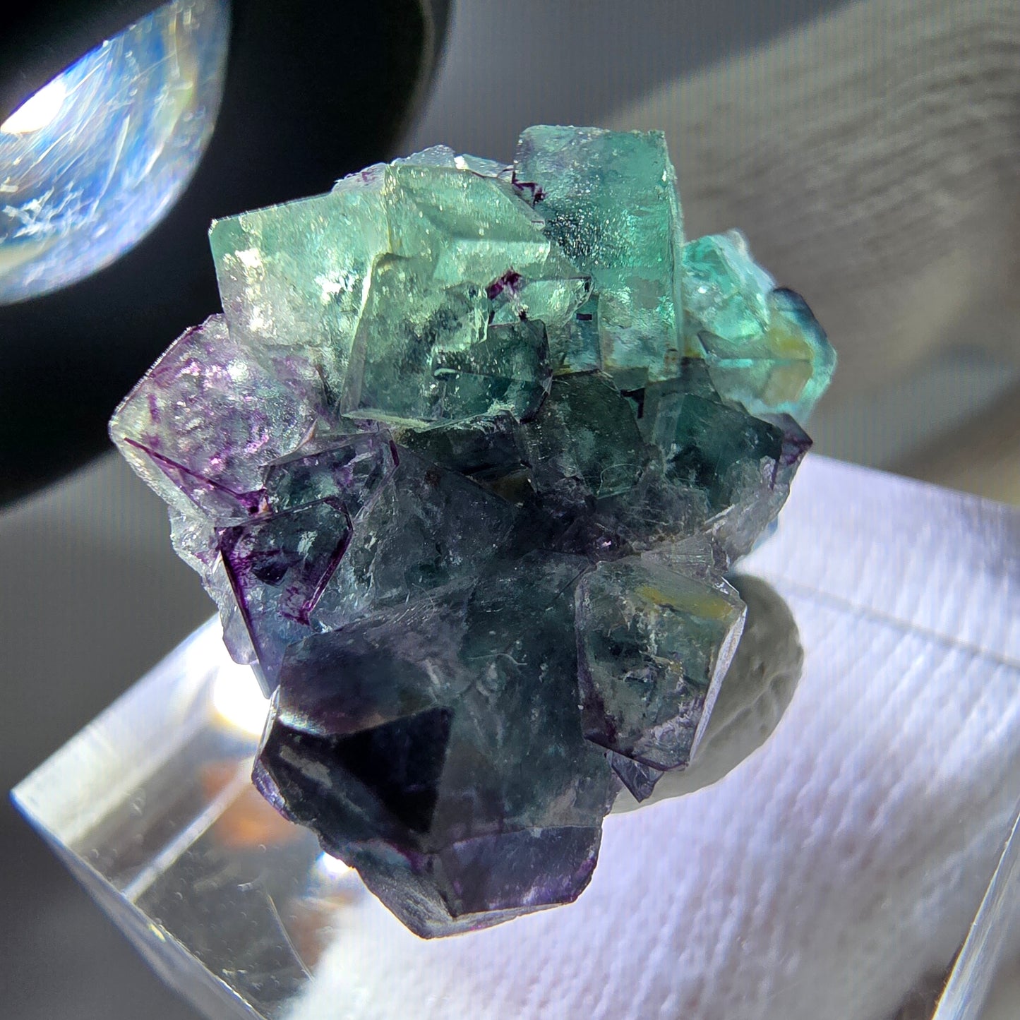 Spécimen de cube de fluorite fantôme zonal, de muscovite et de tourmaline Schorl, Erongo, Namibie, 22 x 19 x 14 mm