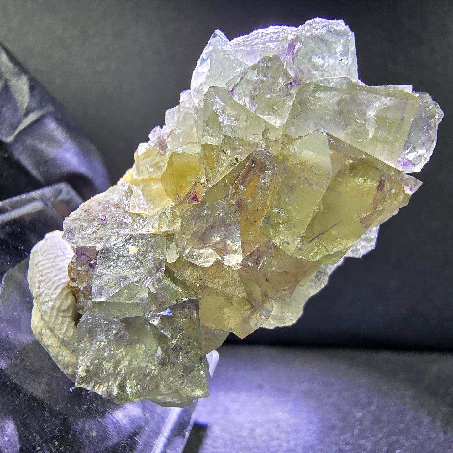 Seltene Phantom Fluorit XX Würfel Stufe grün lila 35*21*14mm Okorusu, Namibia