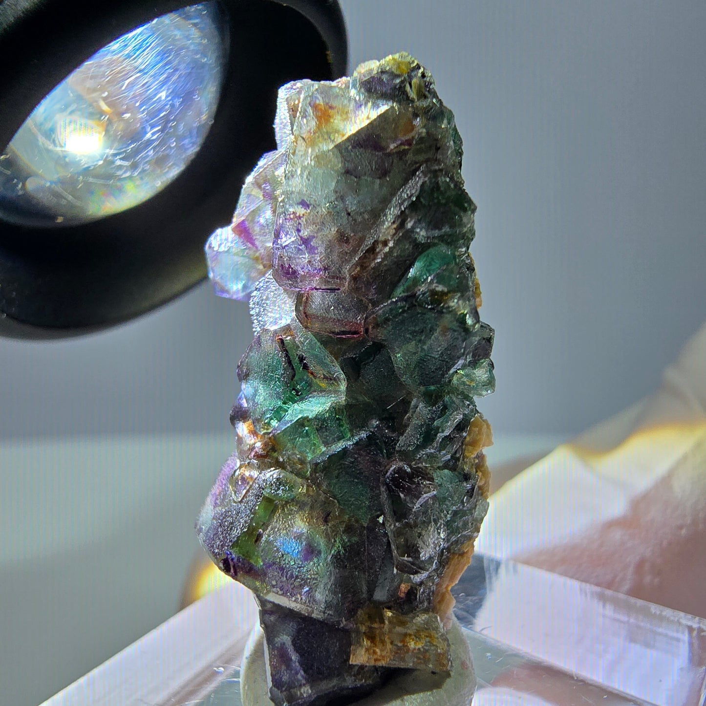 Cube de fluorite fantôme zonal, béryl, spécimen de muscovite, Erongo, Namibie, 33 x 19 x 11 mm