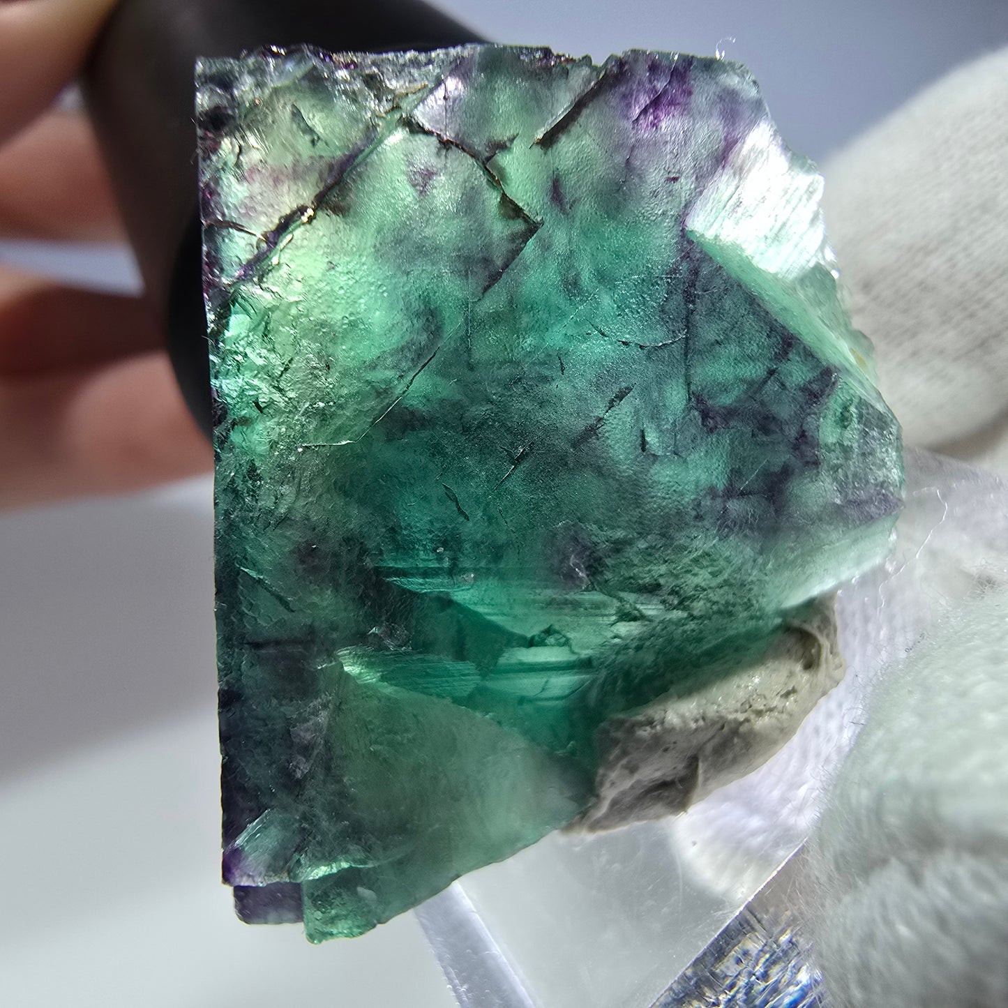 Spécimen rare de cube de fluorite fantôme, vert zonal et violet, Okorusu, Namibie, 36 x 22 x 29 mm