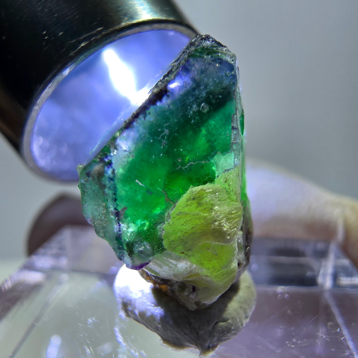 Cube de fluorite fantôme, zonal, spécimen de muscovite, Erongo, Namibie, 16 x 15 x 10 mm
