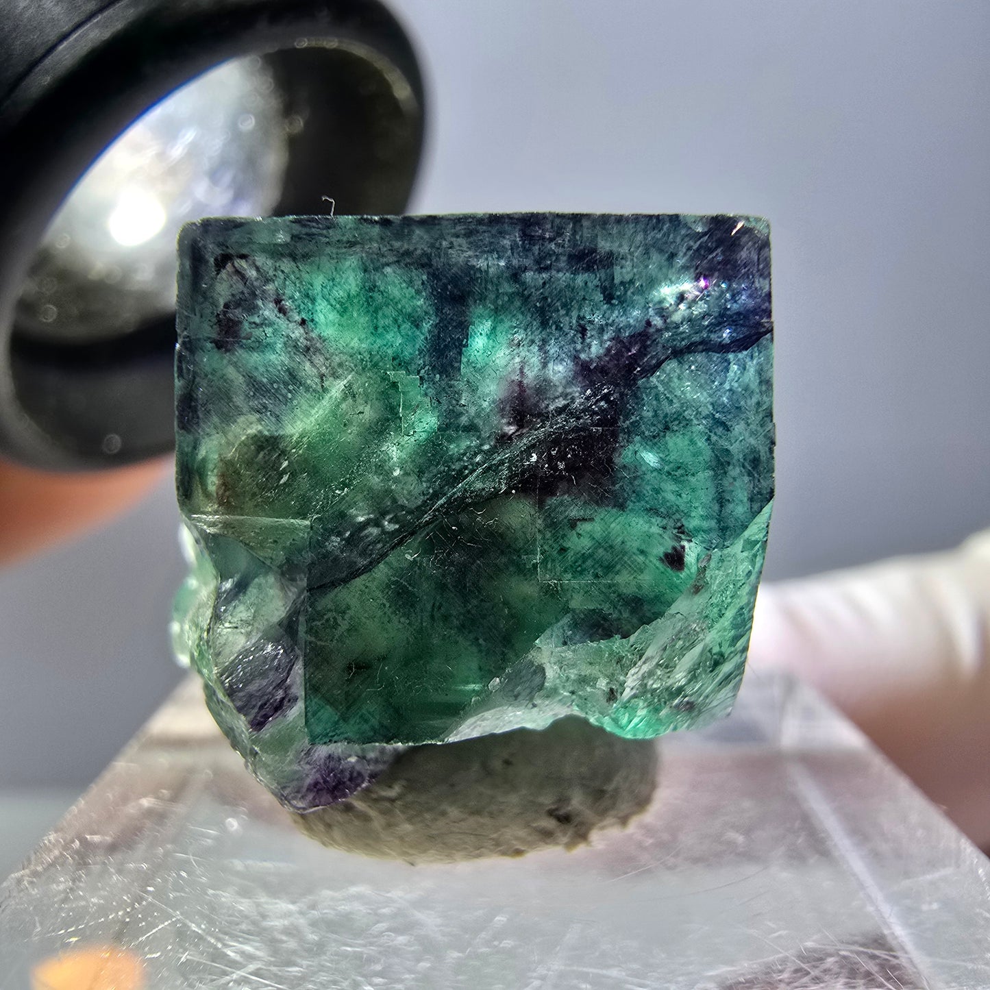 Phantom Fluorite cube parquetted, green purple Okorusu, Namibia 19*16*13mm