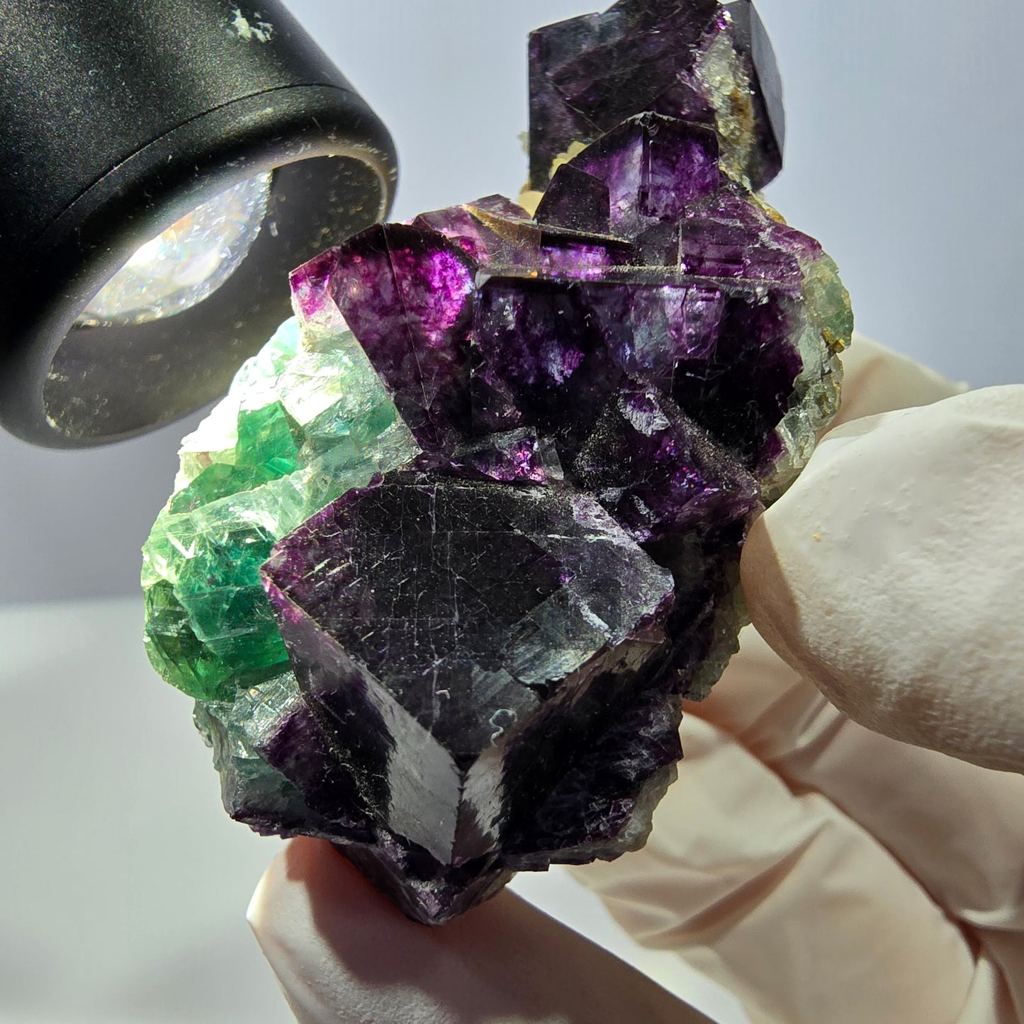 Cube de fluorite fantôme, spécimen de quartz vert violet, Okorusu, Namibie, 62 x 35 x 29 mm