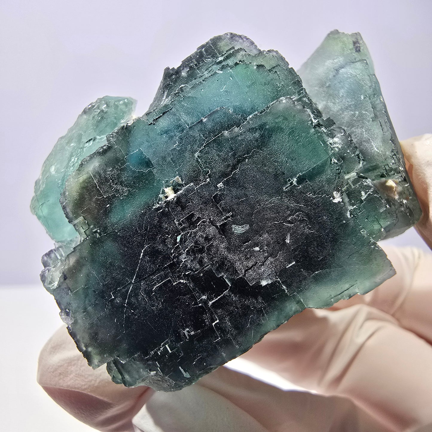 Spécimen de cube de fluorite fantôme, parqueté vert violet Okorusu, Namibie 56*46*43 mm