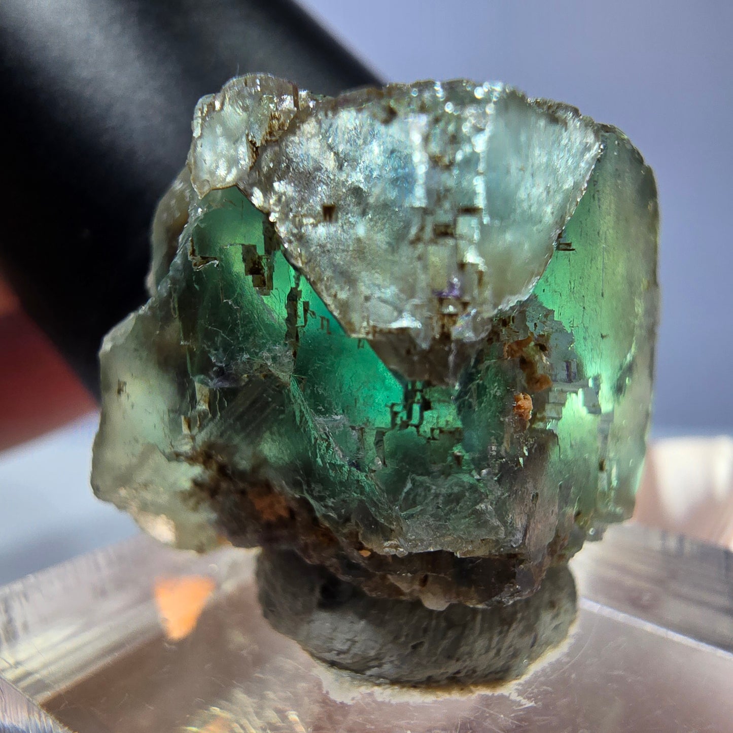 Cube de fluorite fantôme transparente parquetée, vert Okorusu, Namibie 21 x 19 x 19 mm