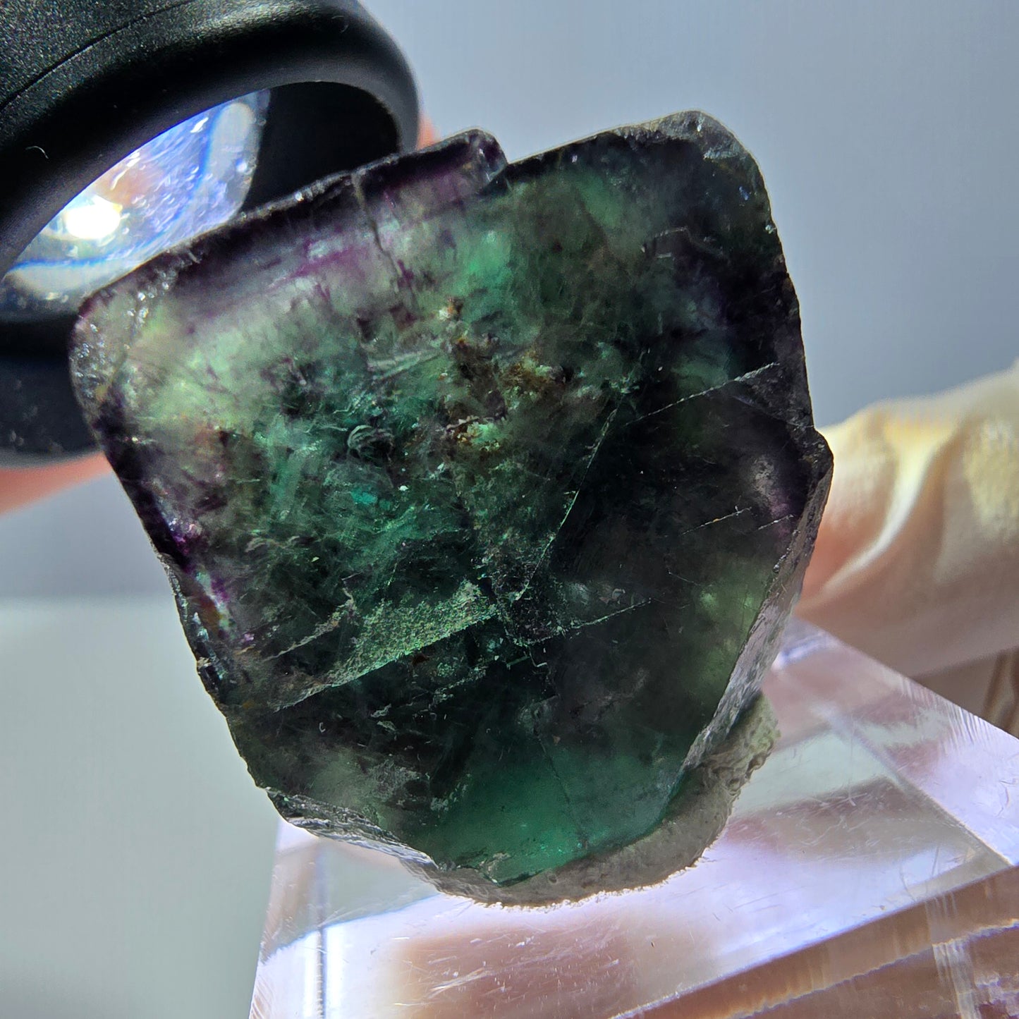 Phantom Fluorit Würfel Stufe, parkettiert grün lila Okorusu, Namibia 24*23*19mm
