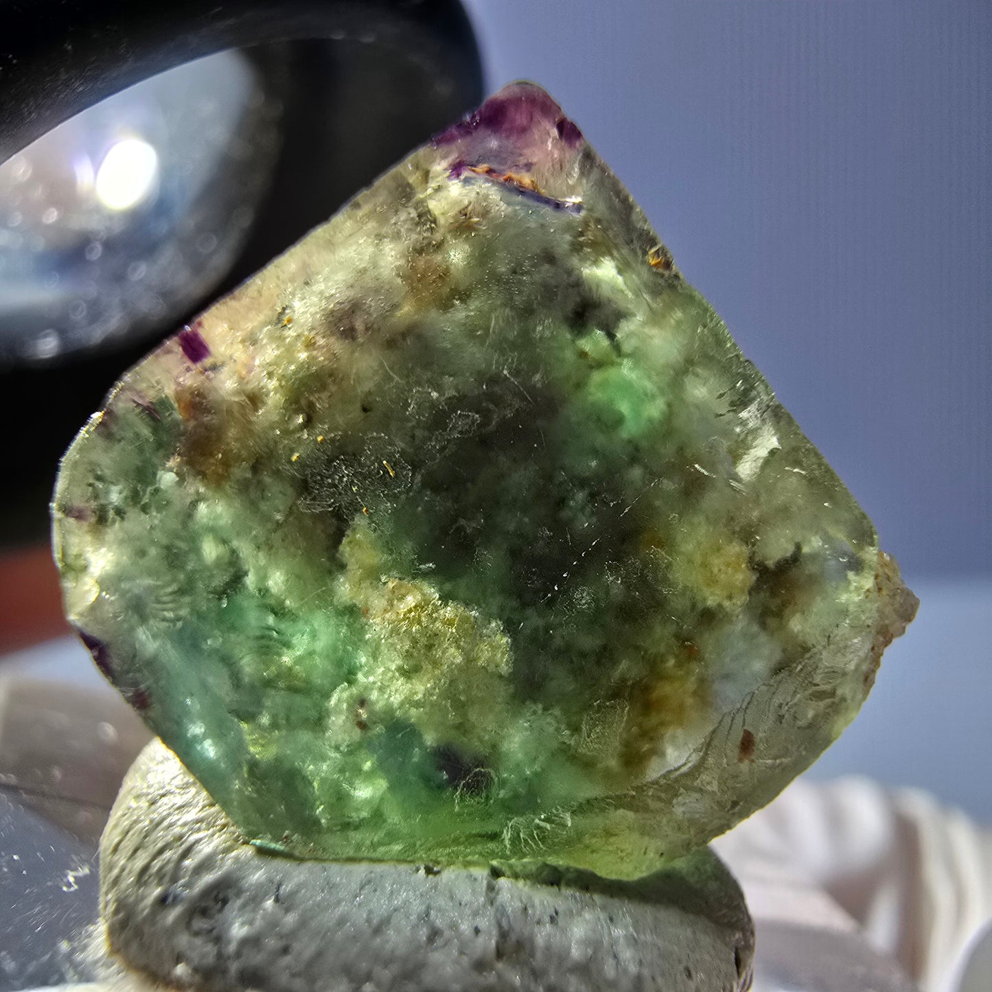 Cube de fluorite fantôme transparente parquetée, vert Okorusu, Namibie 15 x 14 x 12 mm