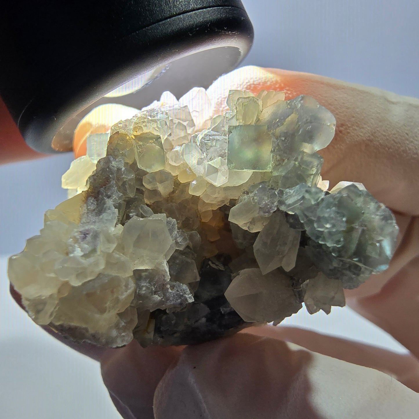 Rare cube de fluorite fantôme, spécimen de quartz vert Okorusu, Namibie, 42 x 31 x 31 mm