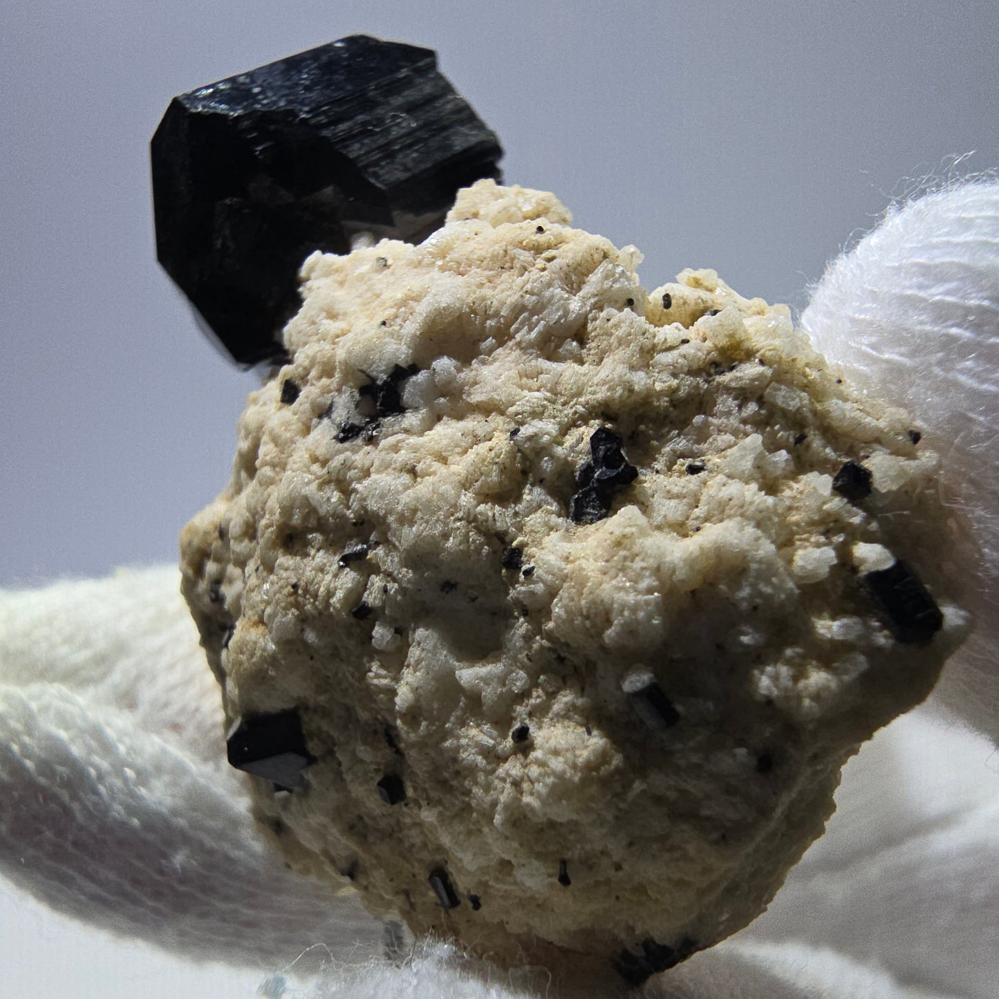 Tourmaline Schorl rare sur amas d'orthose à Erongo, Namibie