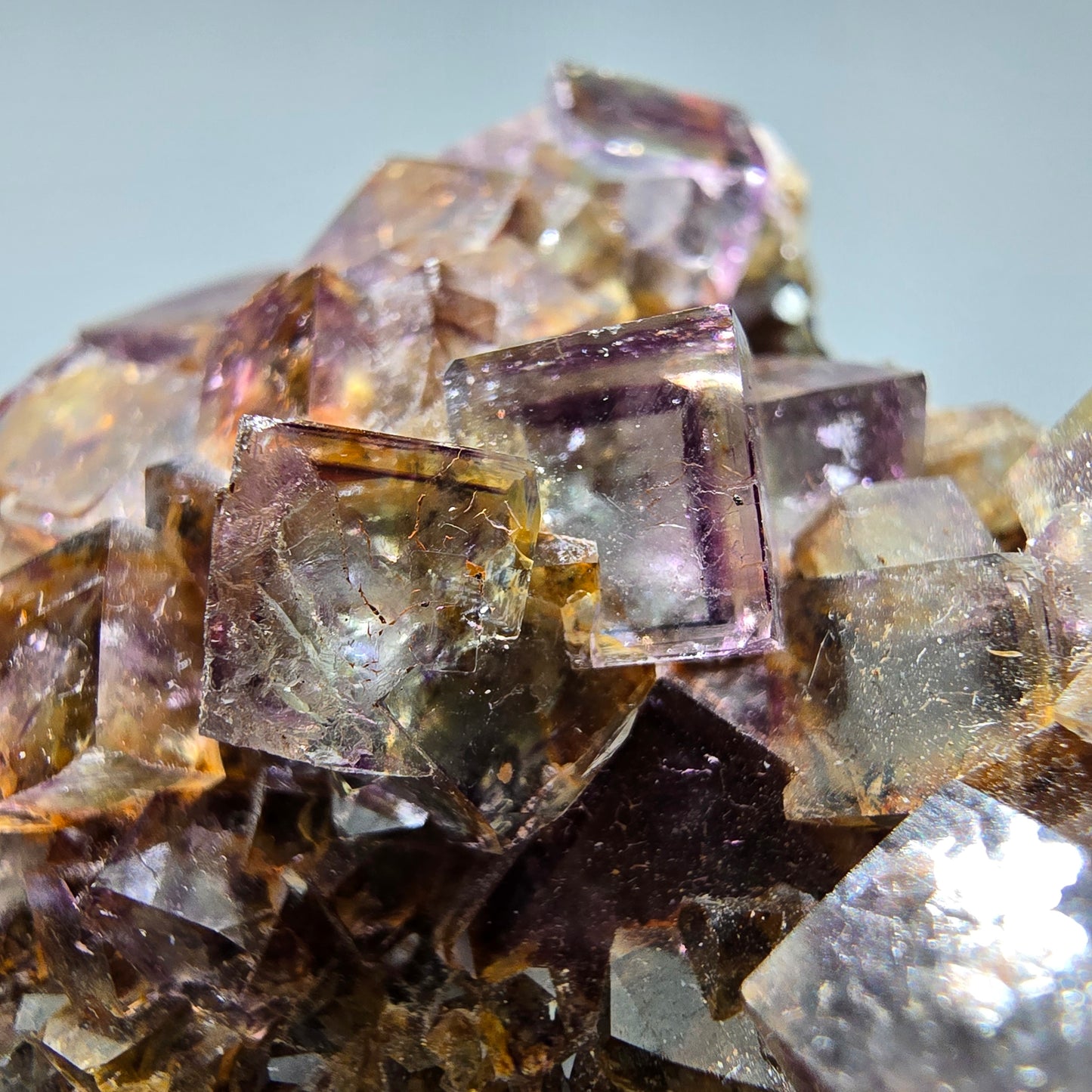 Bunte Phantom Fluorit Würfel Stufe grün lila gelb Okorusu, Namibia 69*59*24mm