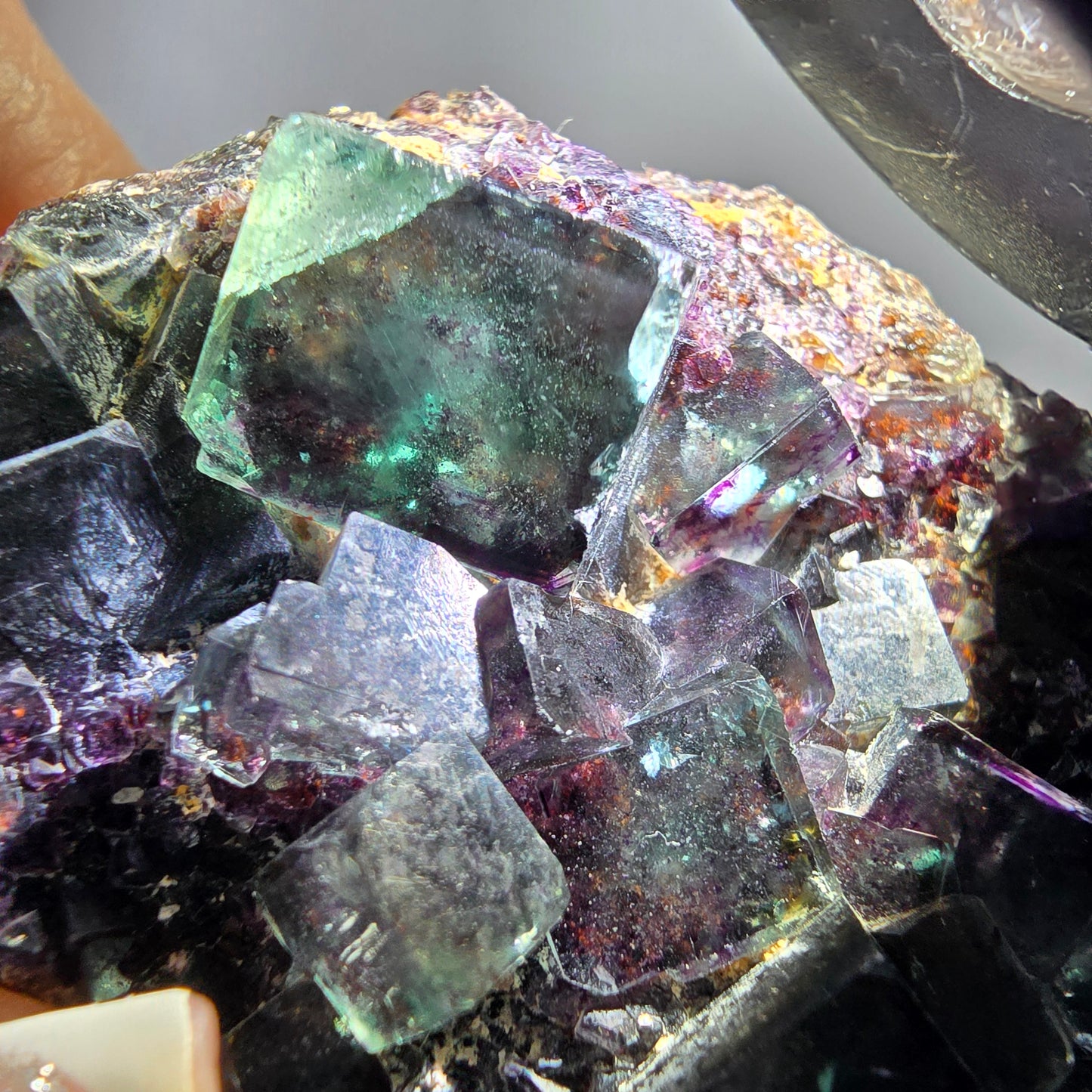 Phantom Fluorite Cube Specimen, double-sided green purple Okorusu Namibia 76*55*41mm