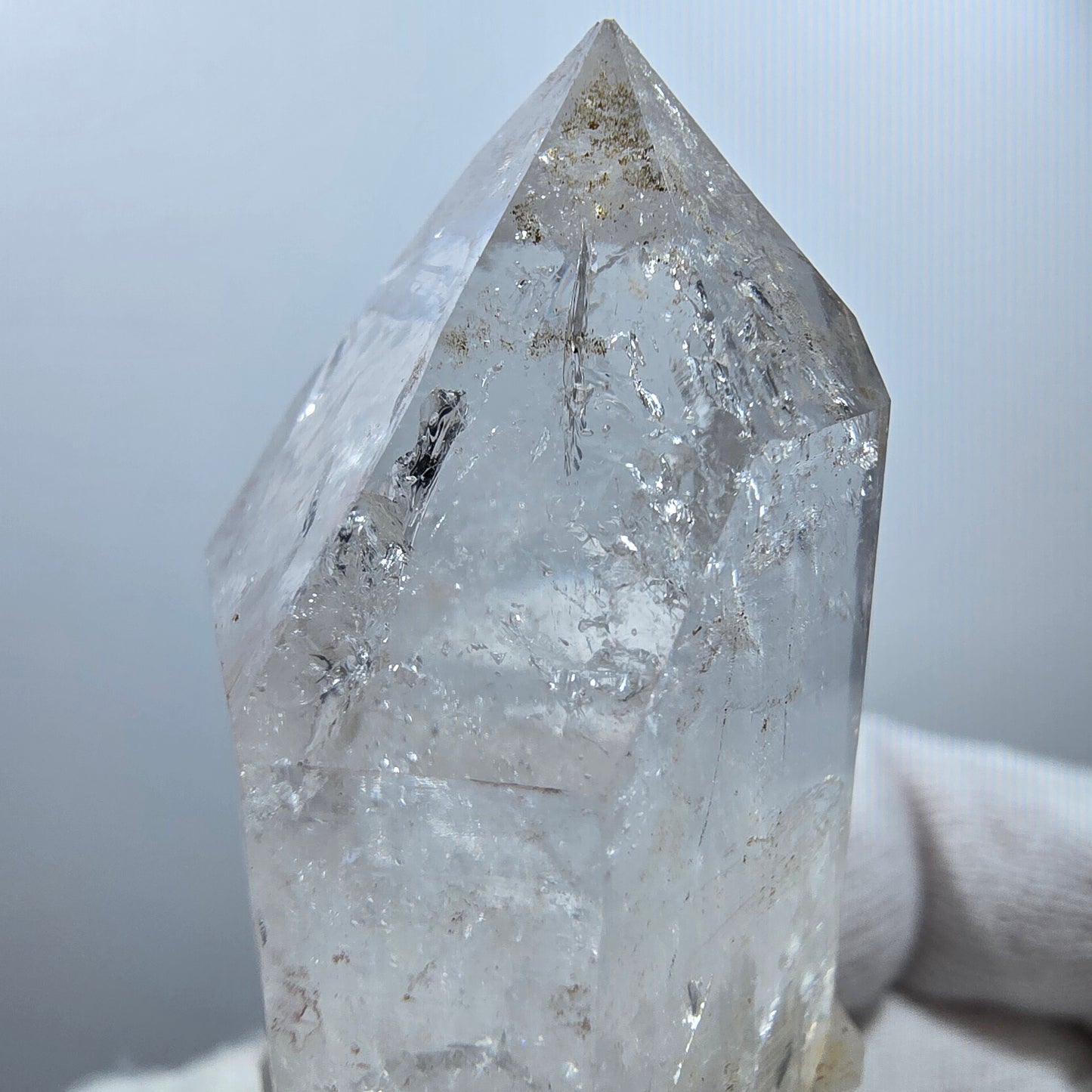 Sceptre DT en quartz fumé fantôme Enhydro, poche en calcite Valentine Goboboseb Namibie 60 x 27 x 22 mm