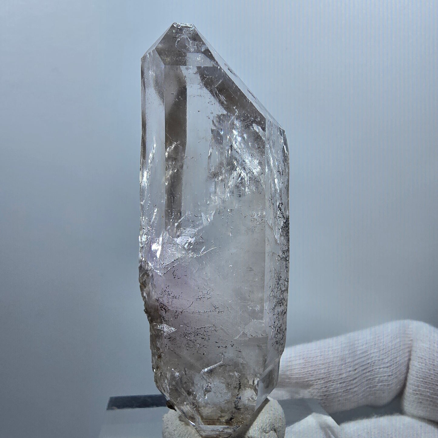 Sceptre fantôme squelette en améthyste DT, calcite Valentine Pocket Goboboseb Namibie 75 x 26 x 20 mm