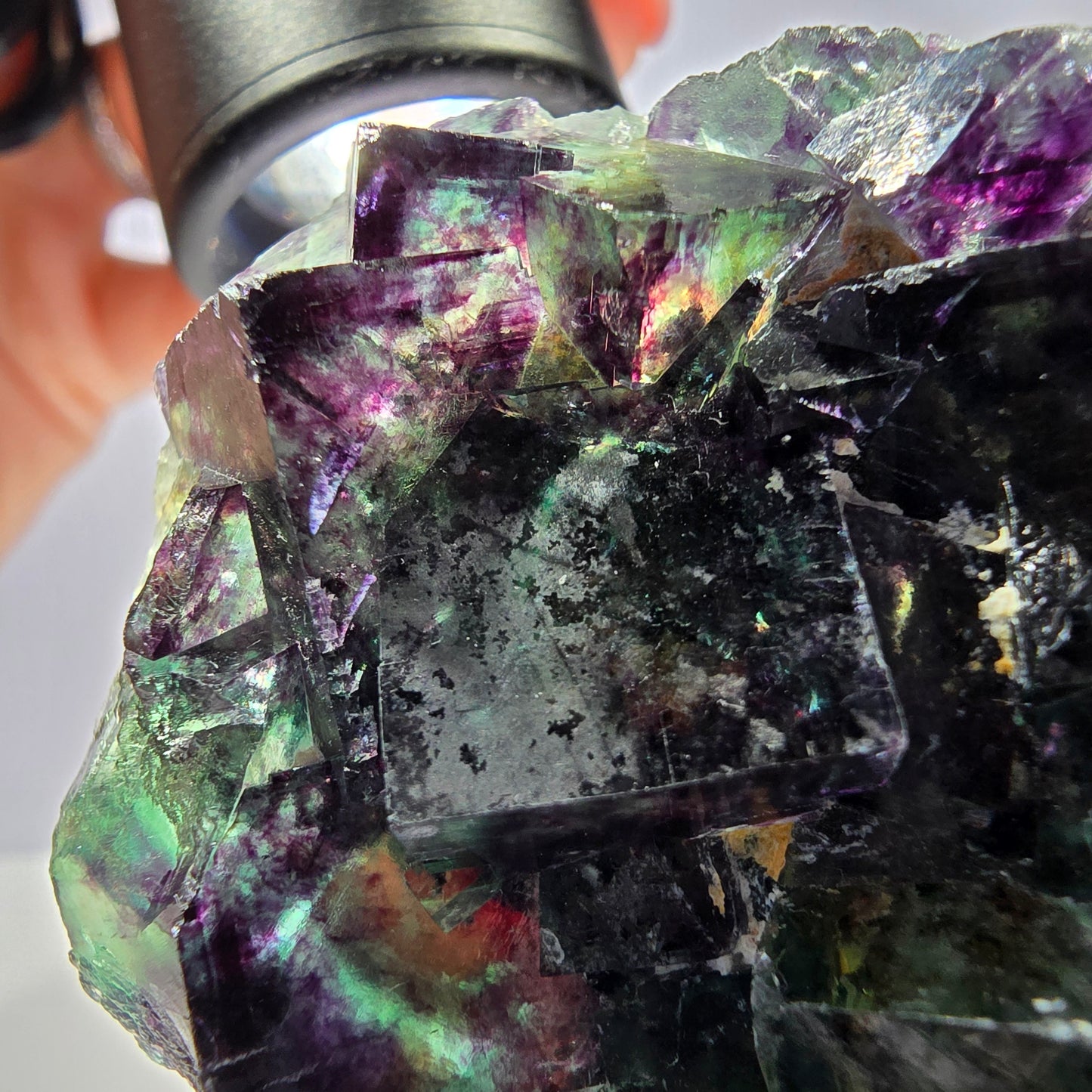 Rare spécimen de cube de fluorite fantôme, vert-violet, Okorusu, Namibie, 58 x 48 x 19 mm