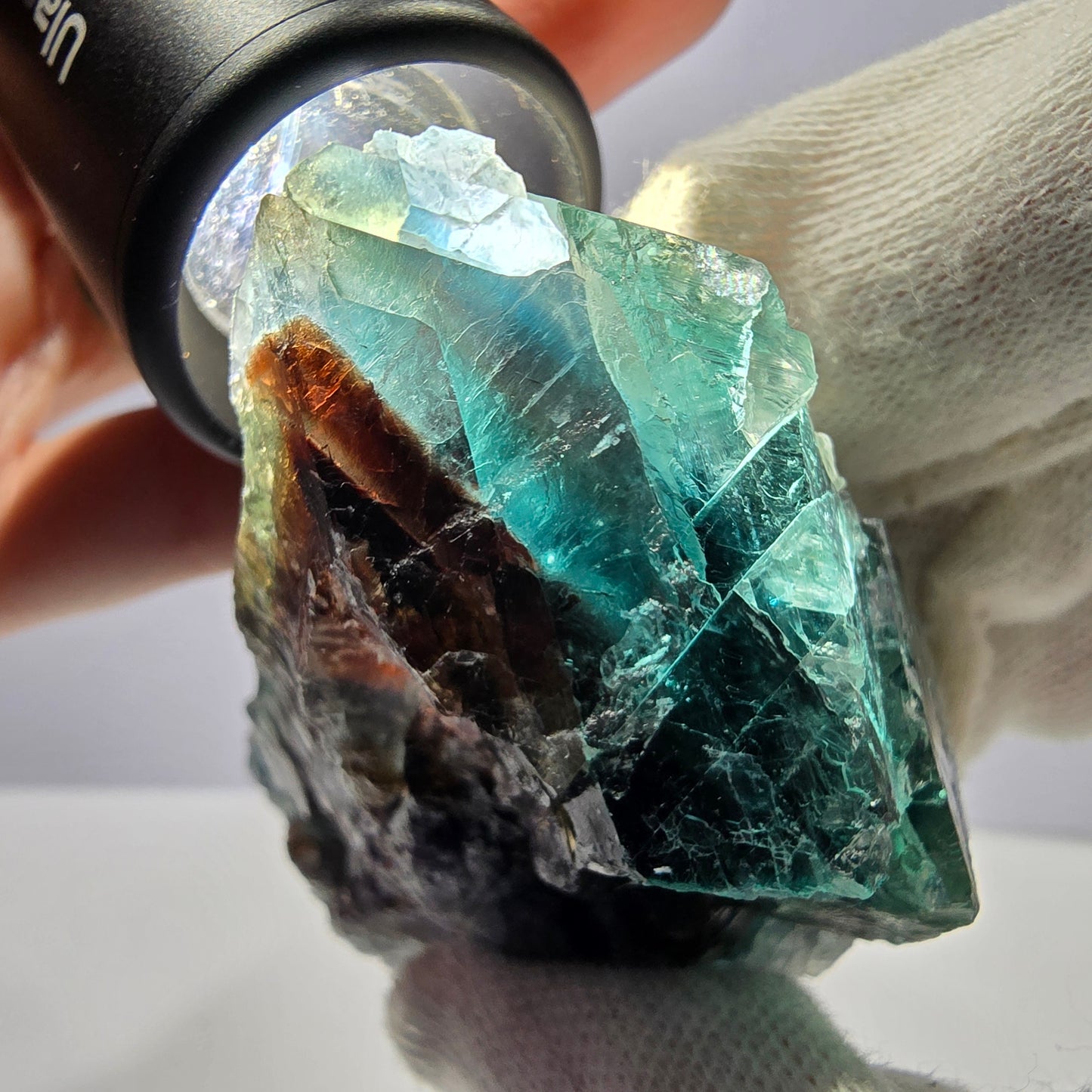 Rare spécimen de cube de fluorite fantôme, parqueté vert Okorusu, Namibie, 78 x 47 x 35 mm