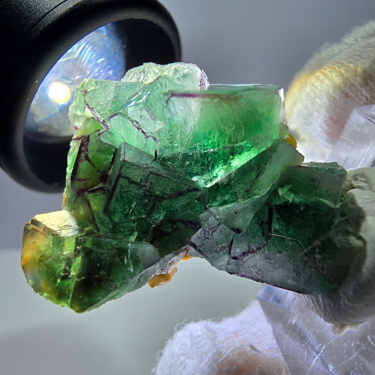Cube de fluorite fantôme zonal, tourmaline muscovite Schörl Erongo Namibie 31 x 22 x 20 mm