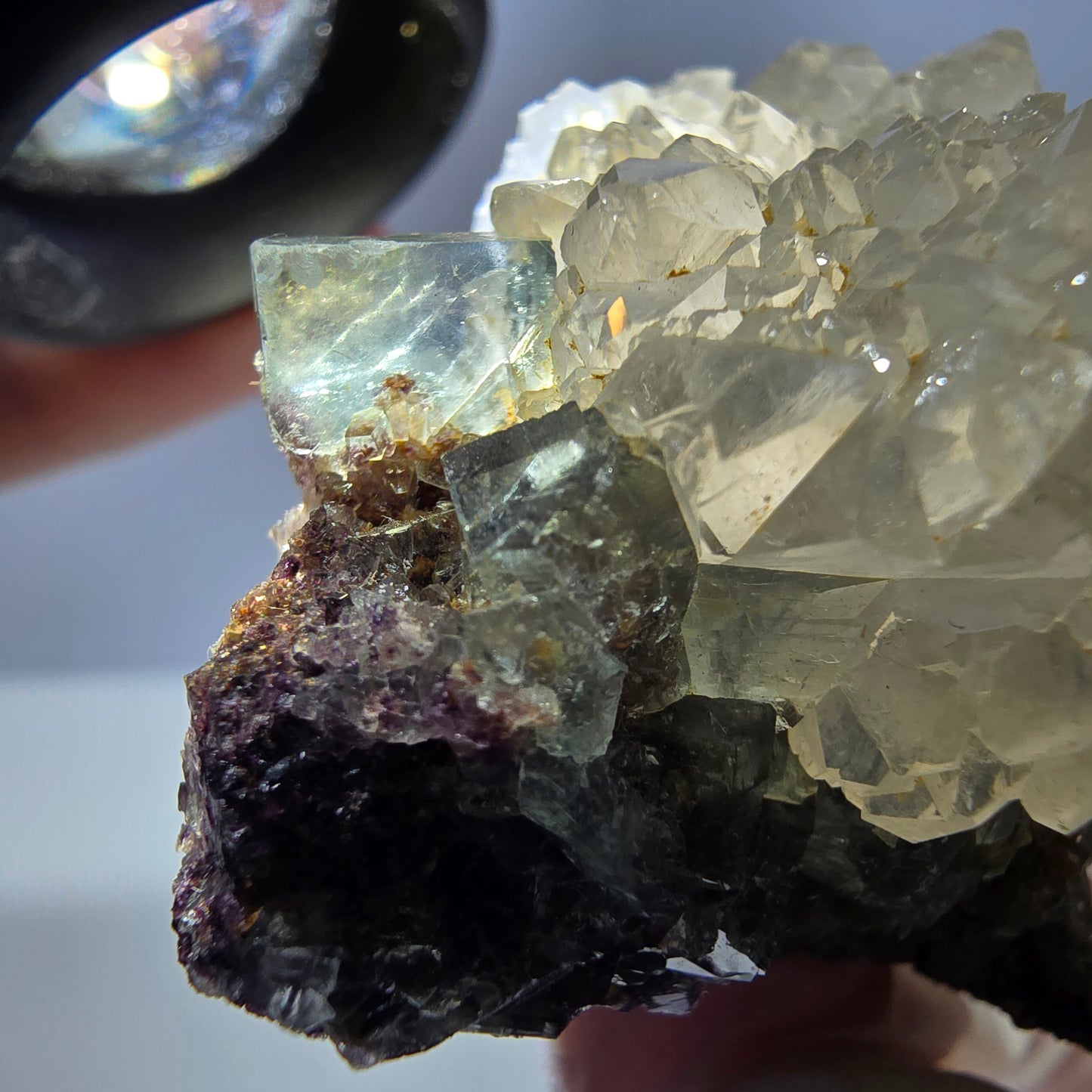 Rare cube de fluorite fantôme, spécimen de quartz vert Okorusu, Namibie, 48 x 38 x 32 mm