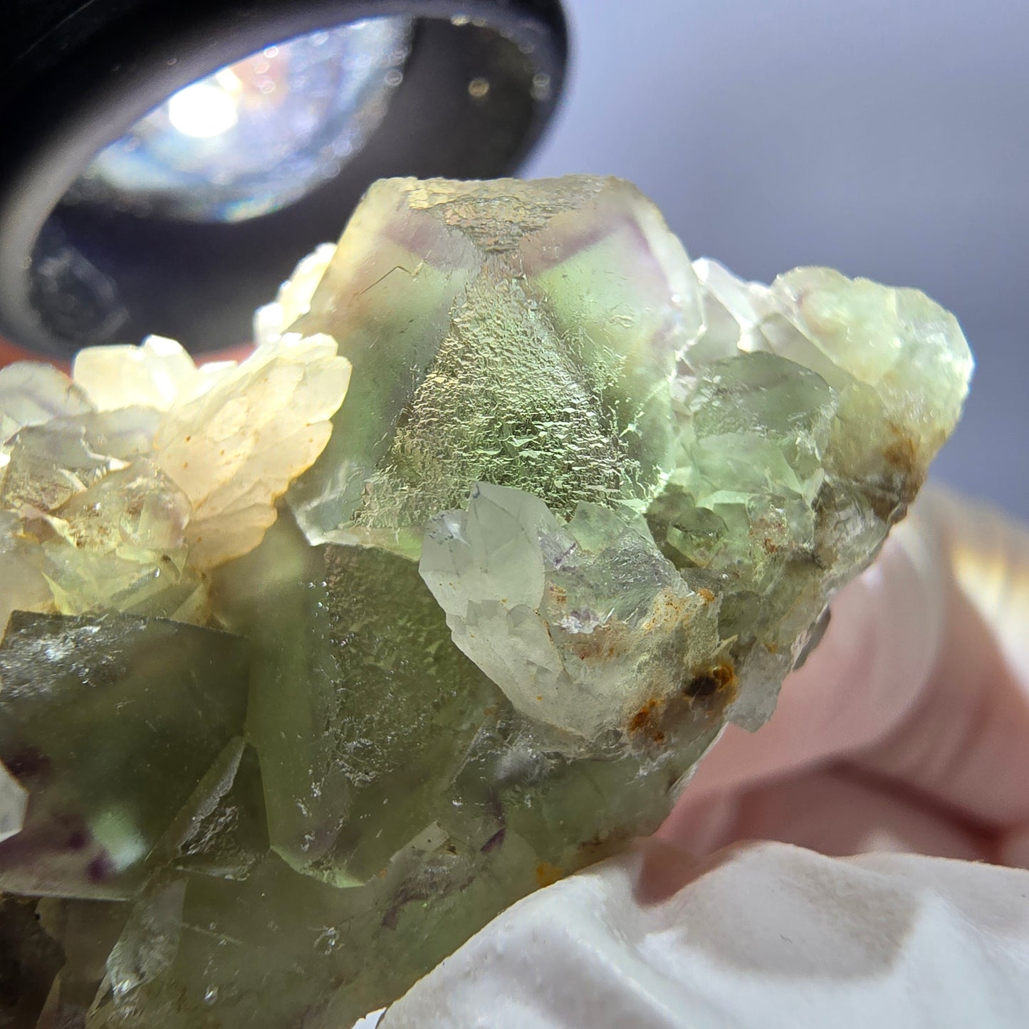 Rare cube de fluorite fantôme, spécimen de quartz vert Okorusu, Namibie, 48 x 22 x 17 mm