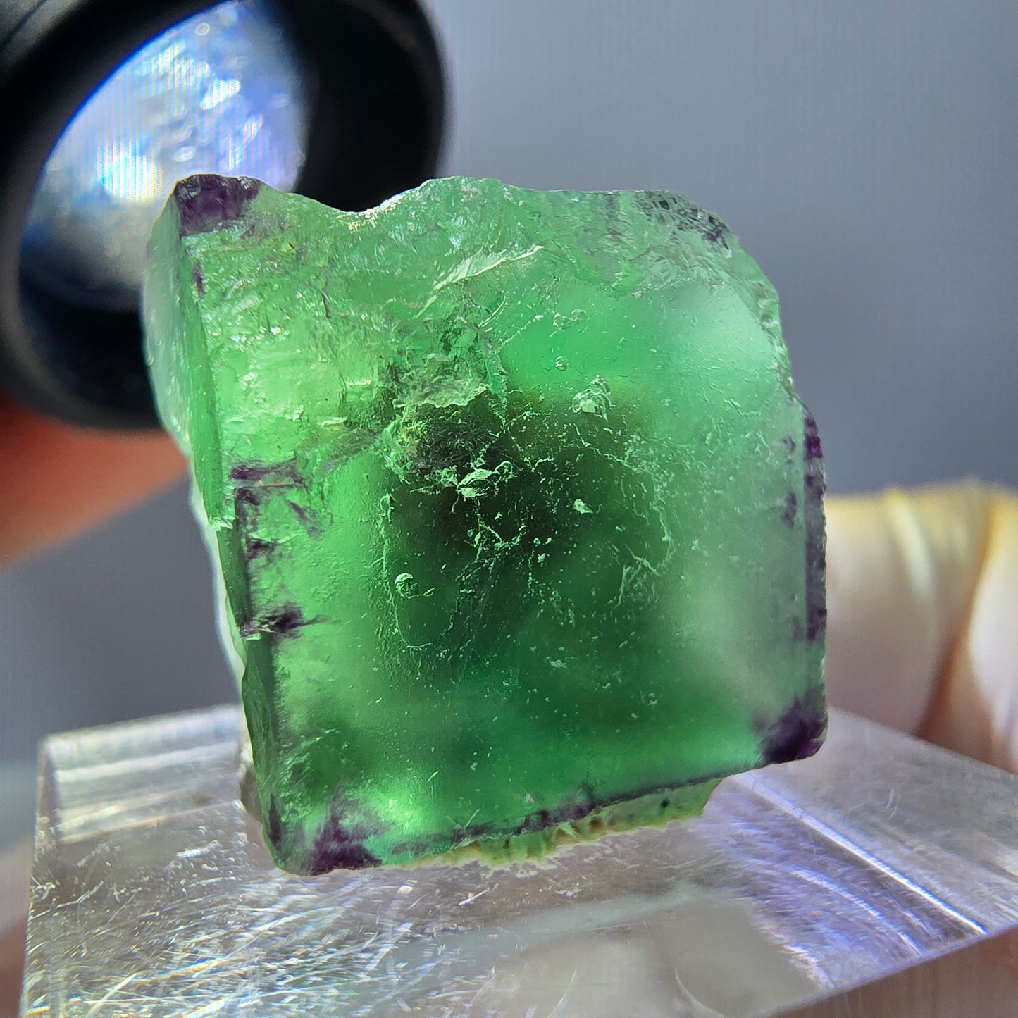 Cube de fluorite fantôme parqueté, zonal, vert violet Okorusu, Namibie 18*17*15mm